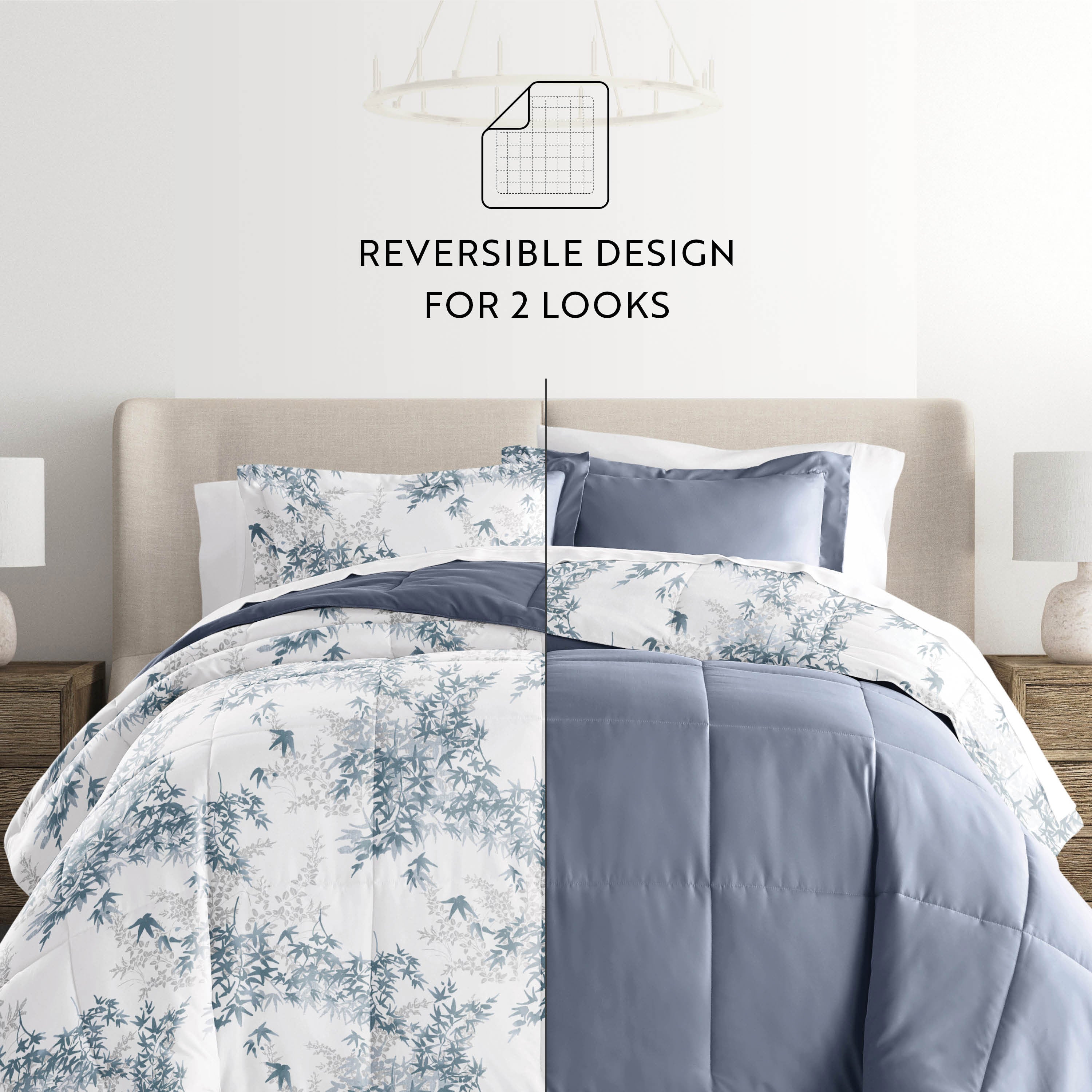 Bamboo Leaves Reversible Patterned Down-Alternative Comforter Set
