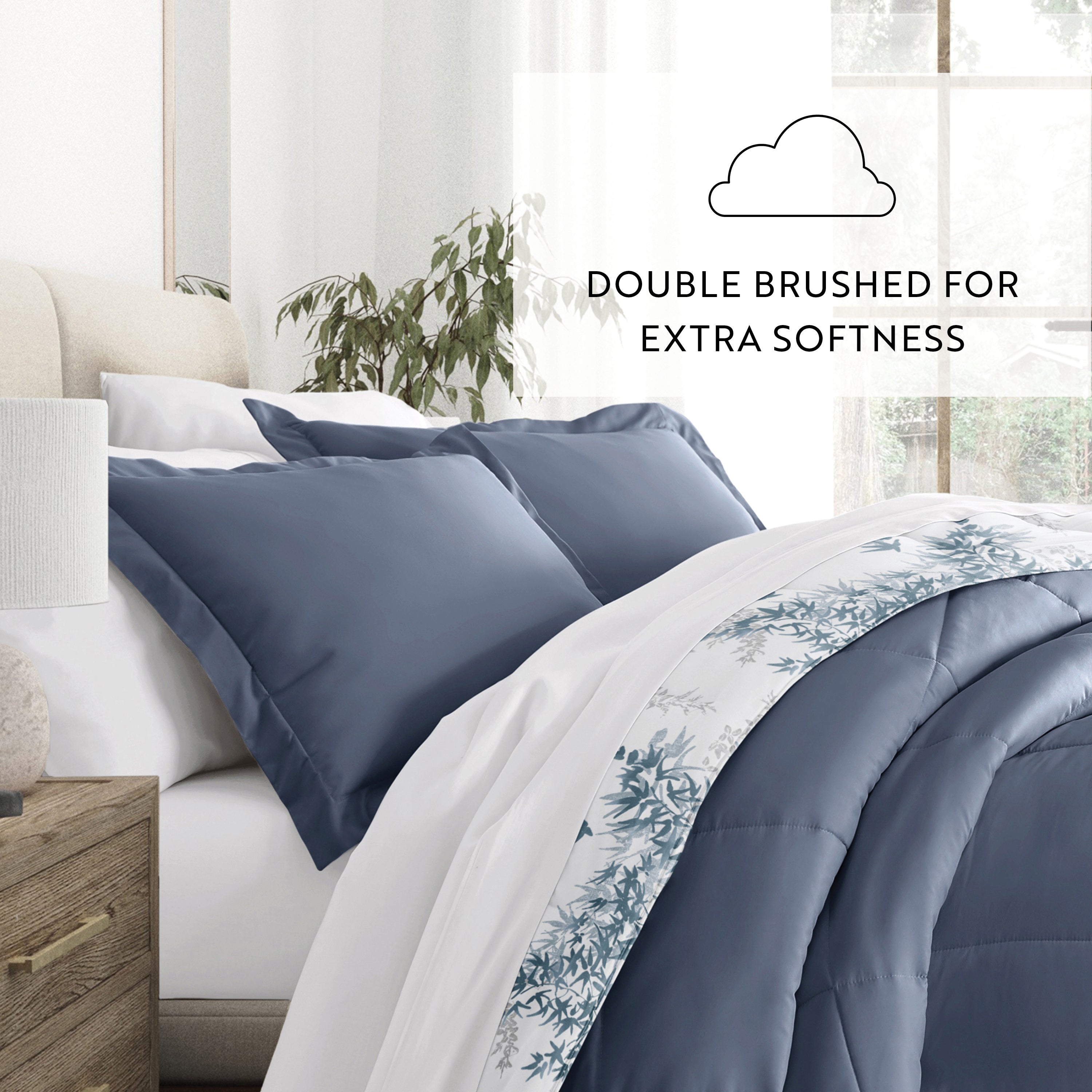 Bamboo Leaves Reversible Patterned Down-Alternative Comforter Set