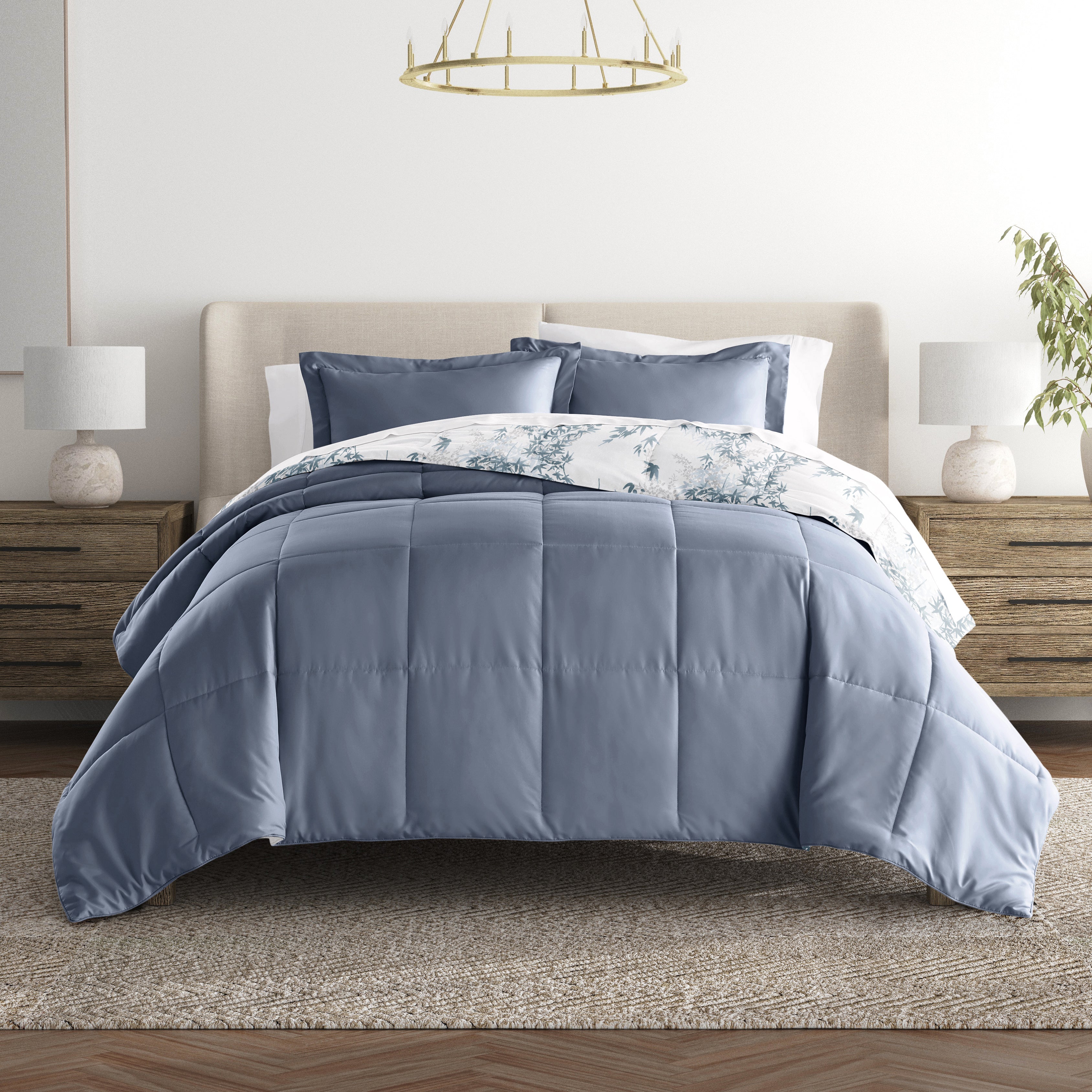 Bamboo Leaves Reversible Patterned Down-Alternative Comforter Set