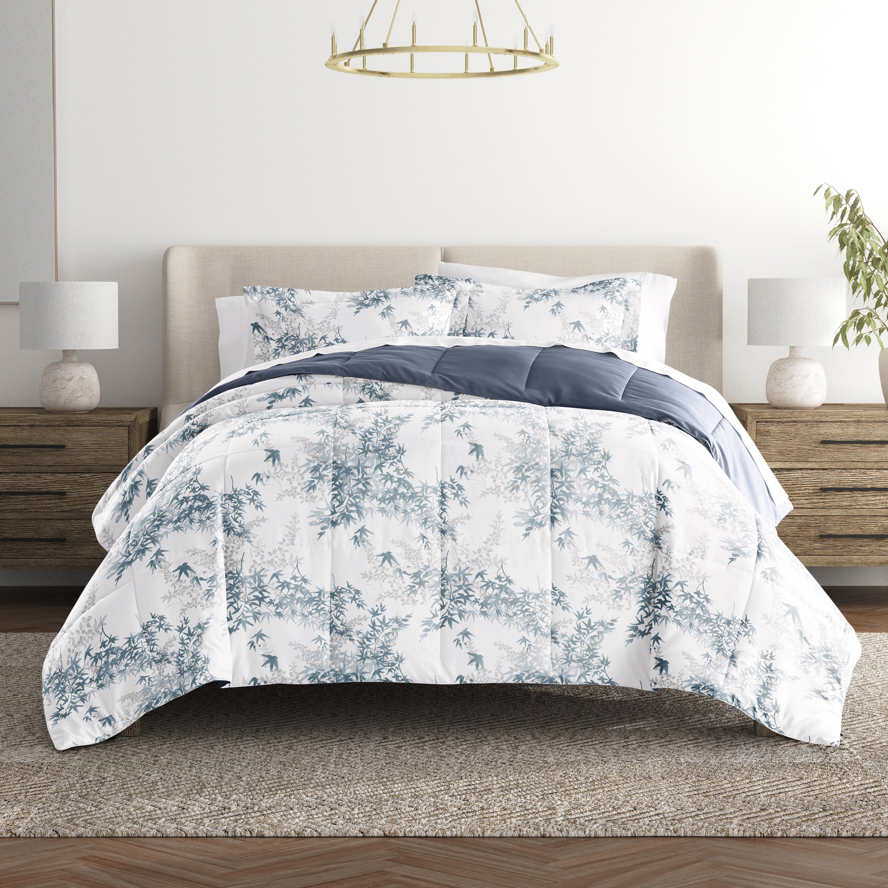 Bamboo Leaves Reversible Patterned Down-Alternative Comforter Set