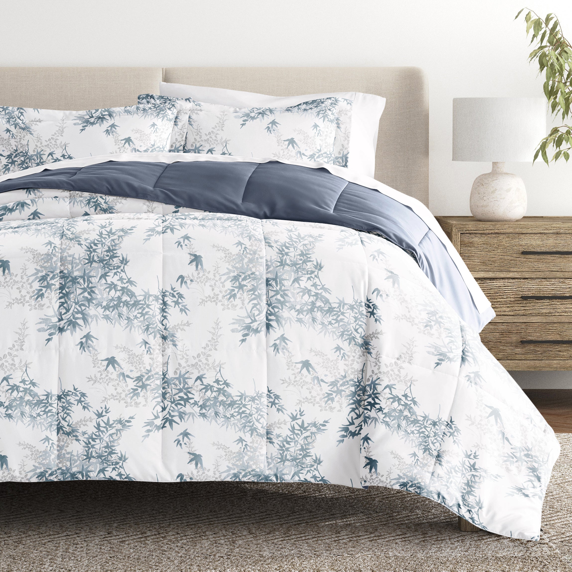 Bamboo Leaves Reversible Patterned Down-Alternative Comforter Set