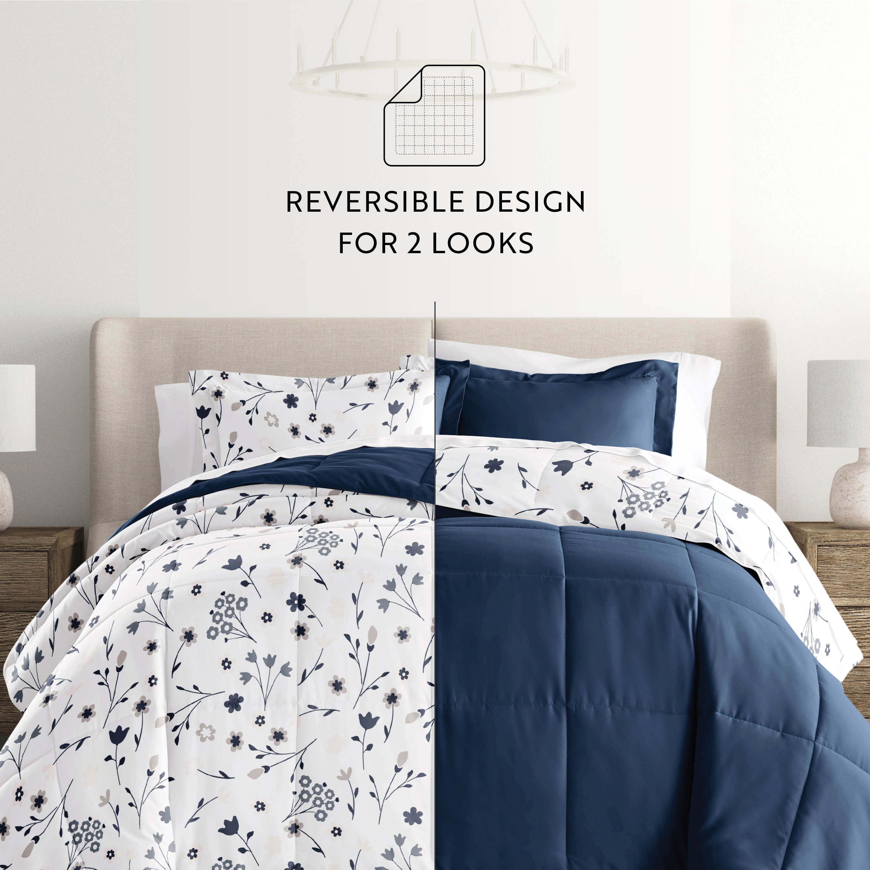 Forget Me Not Reversible Patterned Down-Alternative Comforter Set