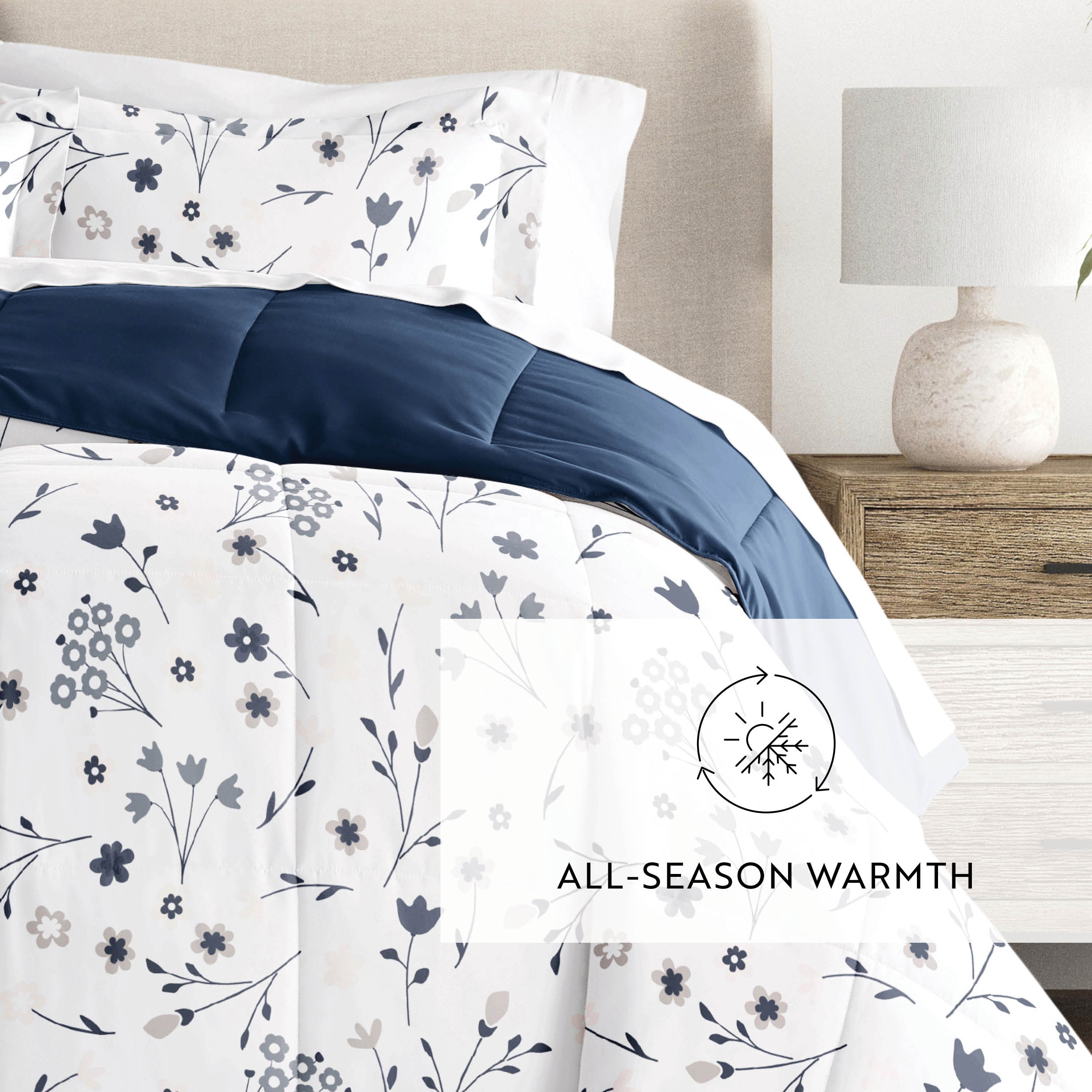 Forget Me Not Reversible Patterned Down-Alternative Comforter Set