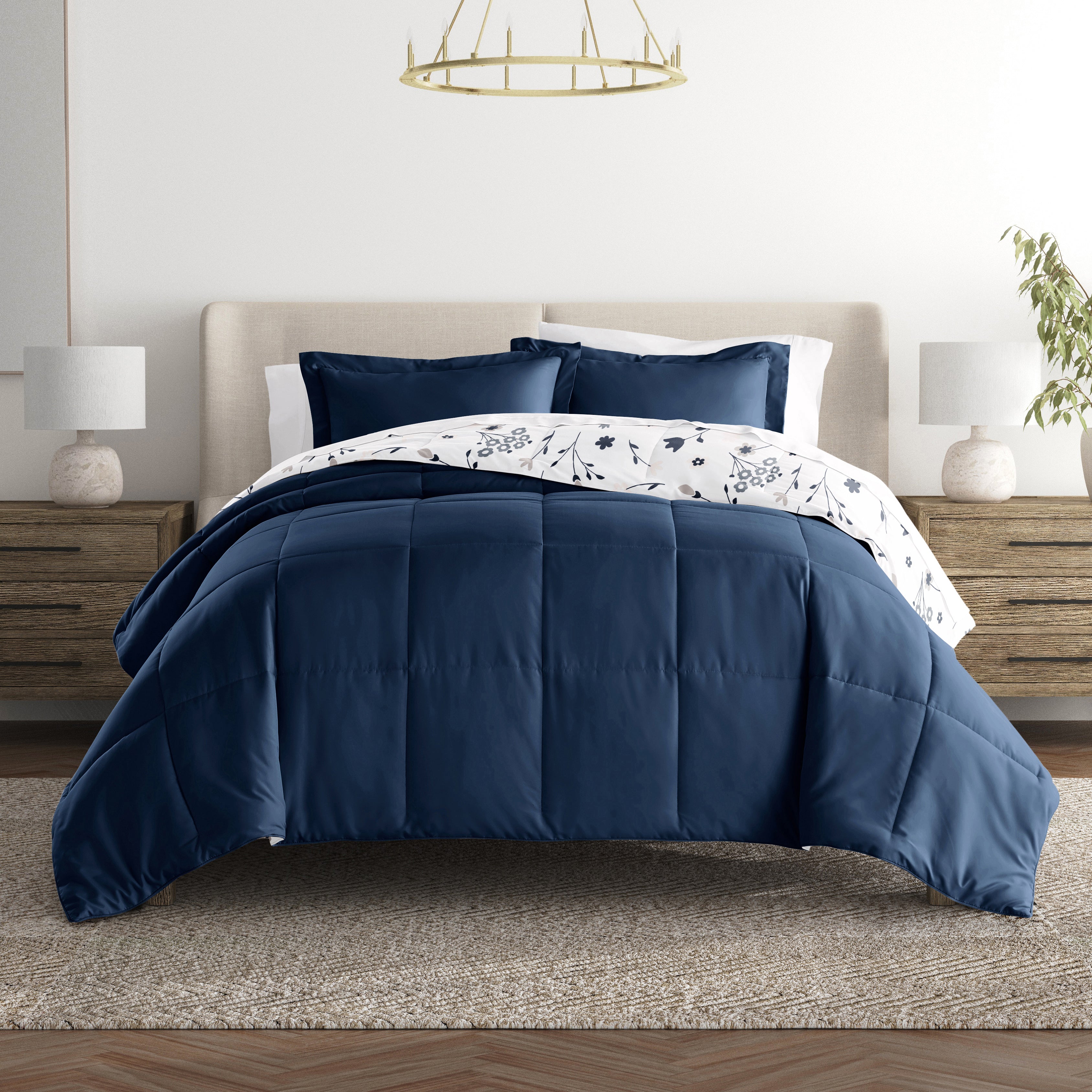 Forget Me Not Reversible Patterned Down-Alternative Comforter Set