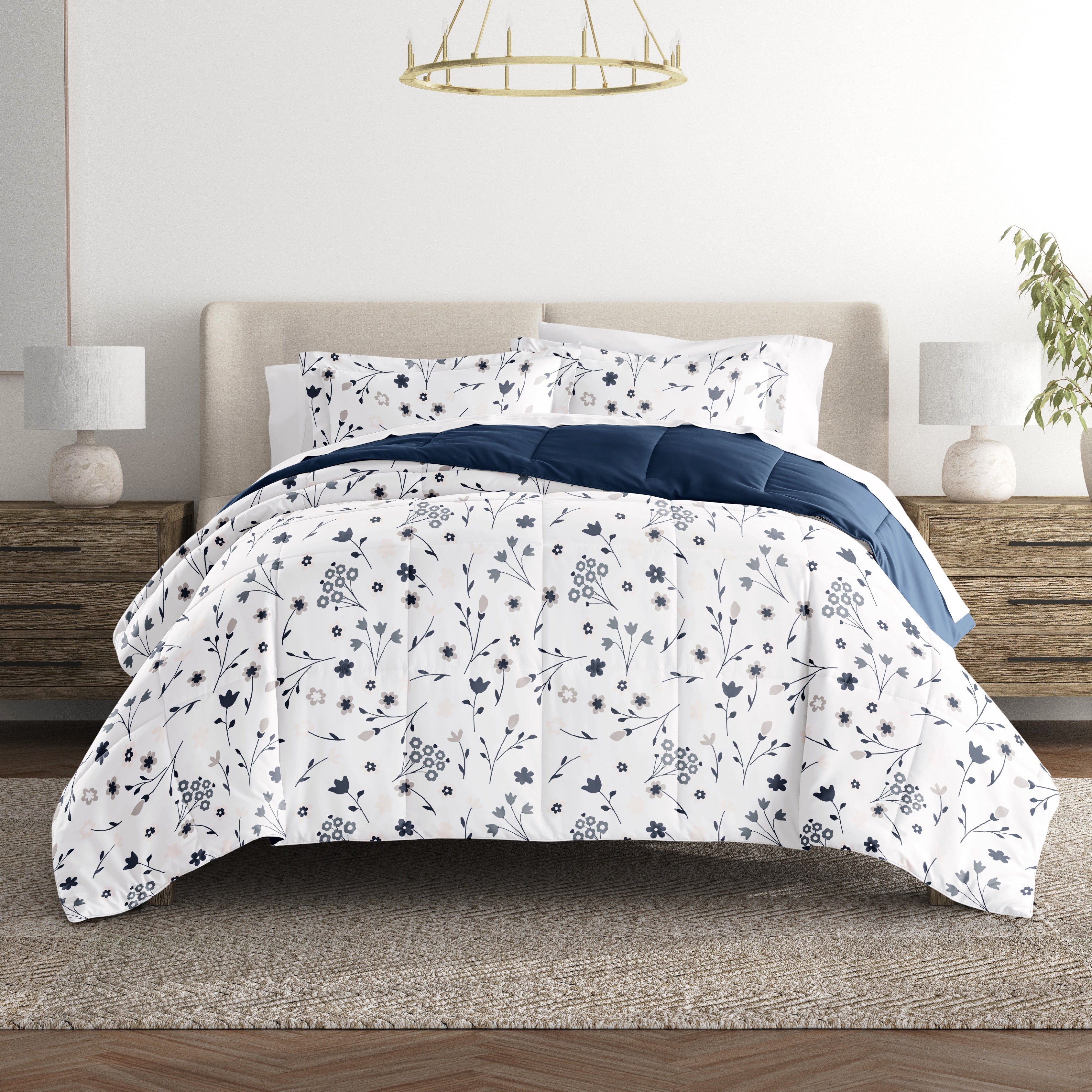 Forget Me Not Reversible Patterned Down-Alternative Comforter Set