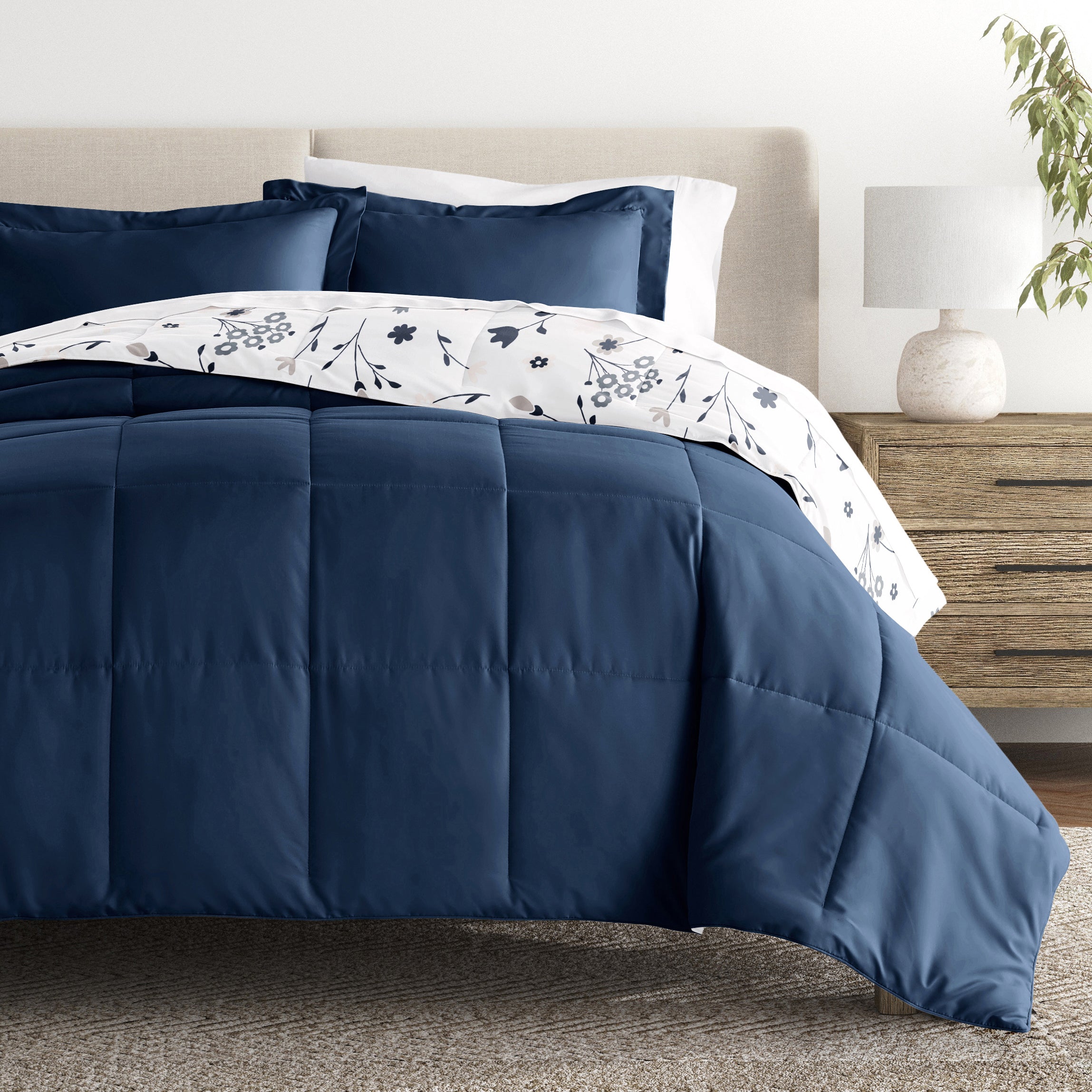 Forget Me Not Reversible Patterned Down-Alternative Comforter Set