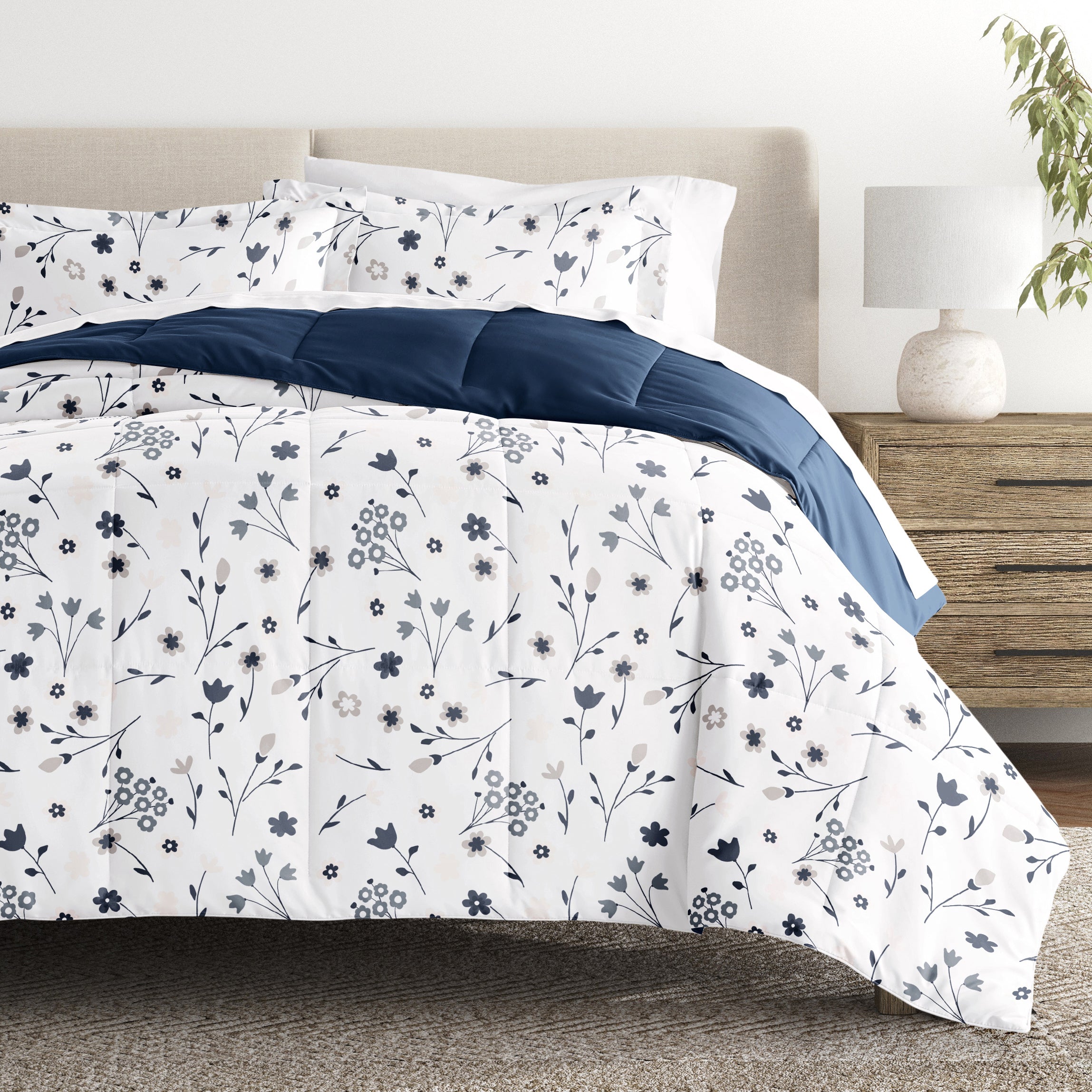 Forget Me Not Reversible Patterned Down-Alternative Comforter Set
