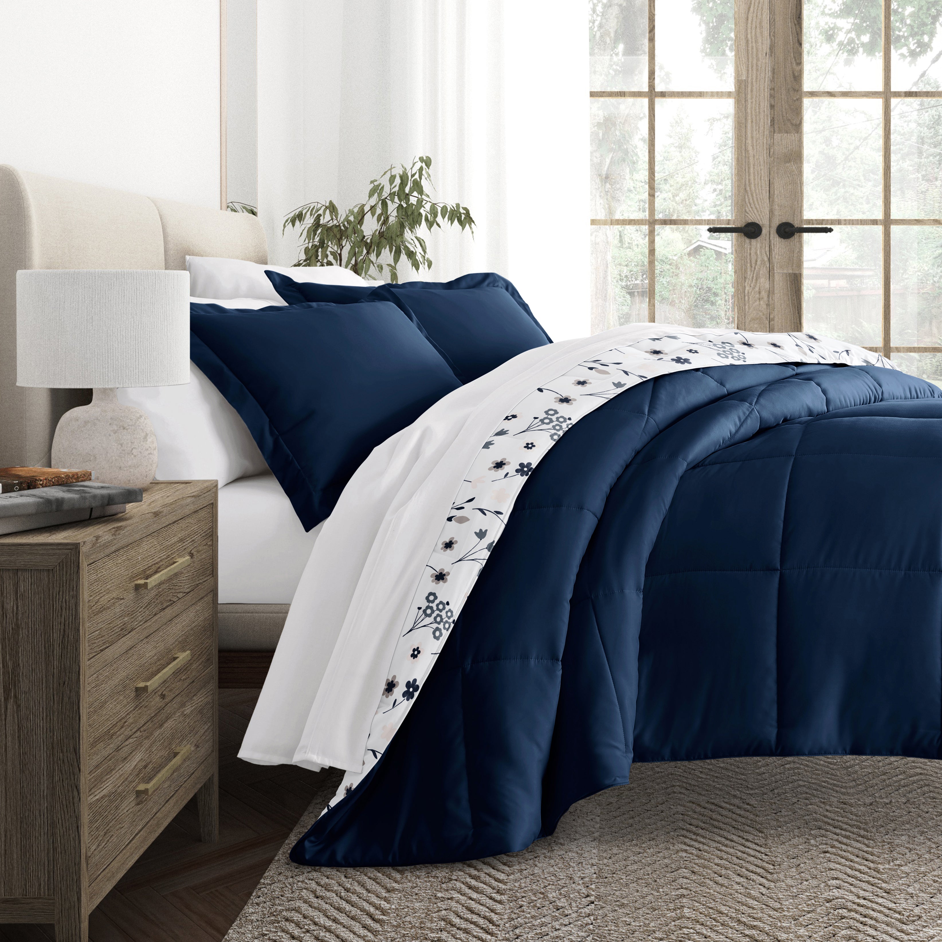 Forget Me Not Reversible Patterned Down-Alternative Comforter Set