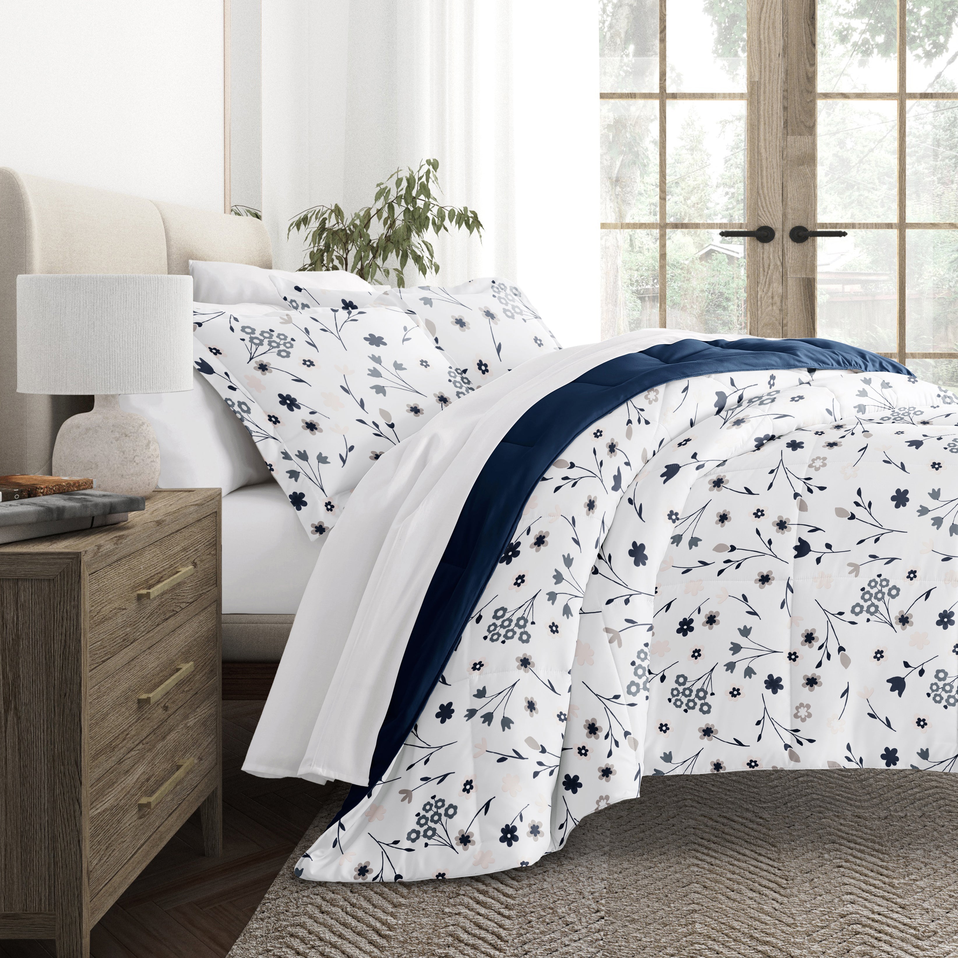 Forget Me Not Reversible Patterned Down-Alternative Comforter Set