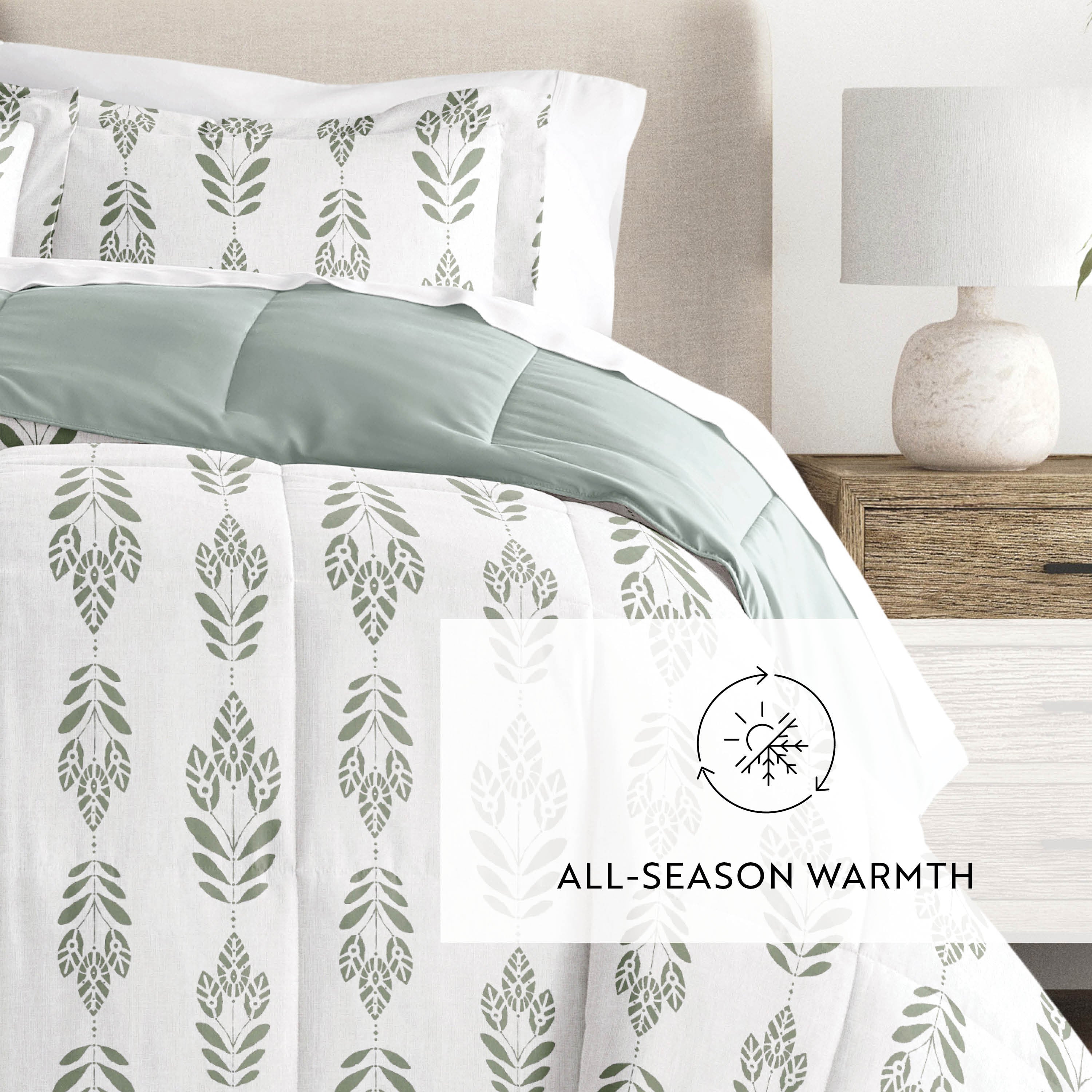 Folk Leaves Reversible Patterned Down-Alternative Comforter Set