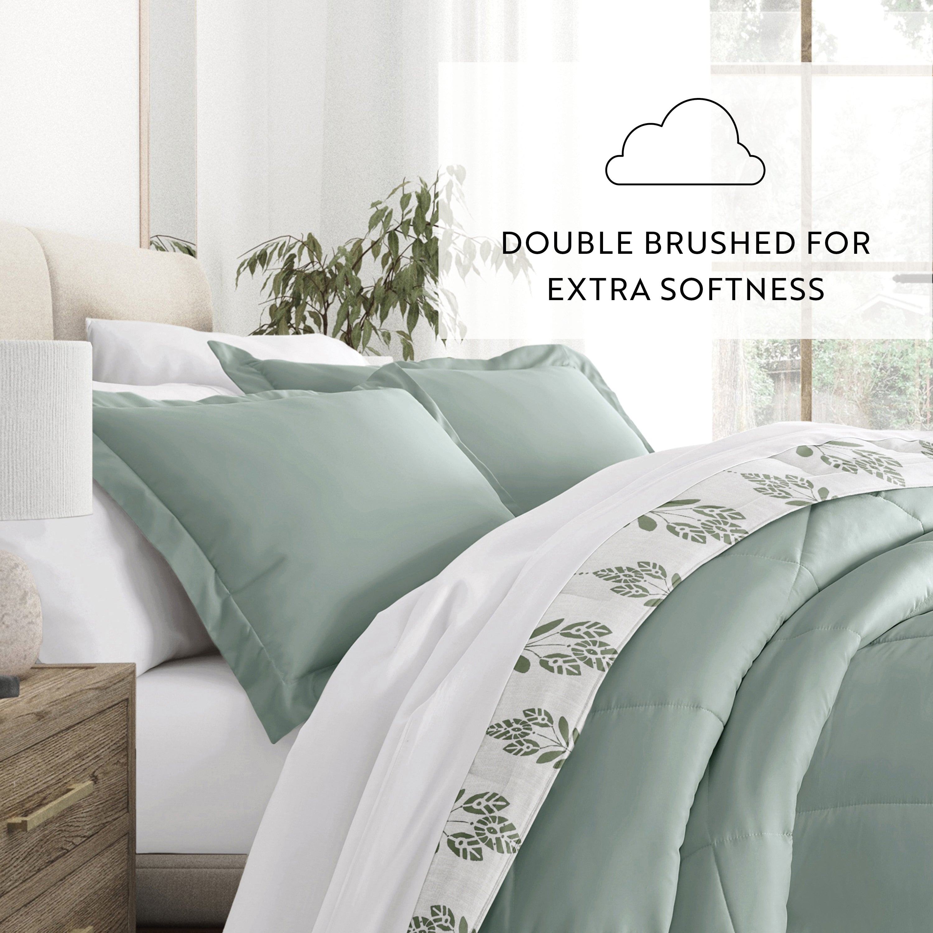 Folk Leaves Reversible Patterned Down-Alternative Comforter Set