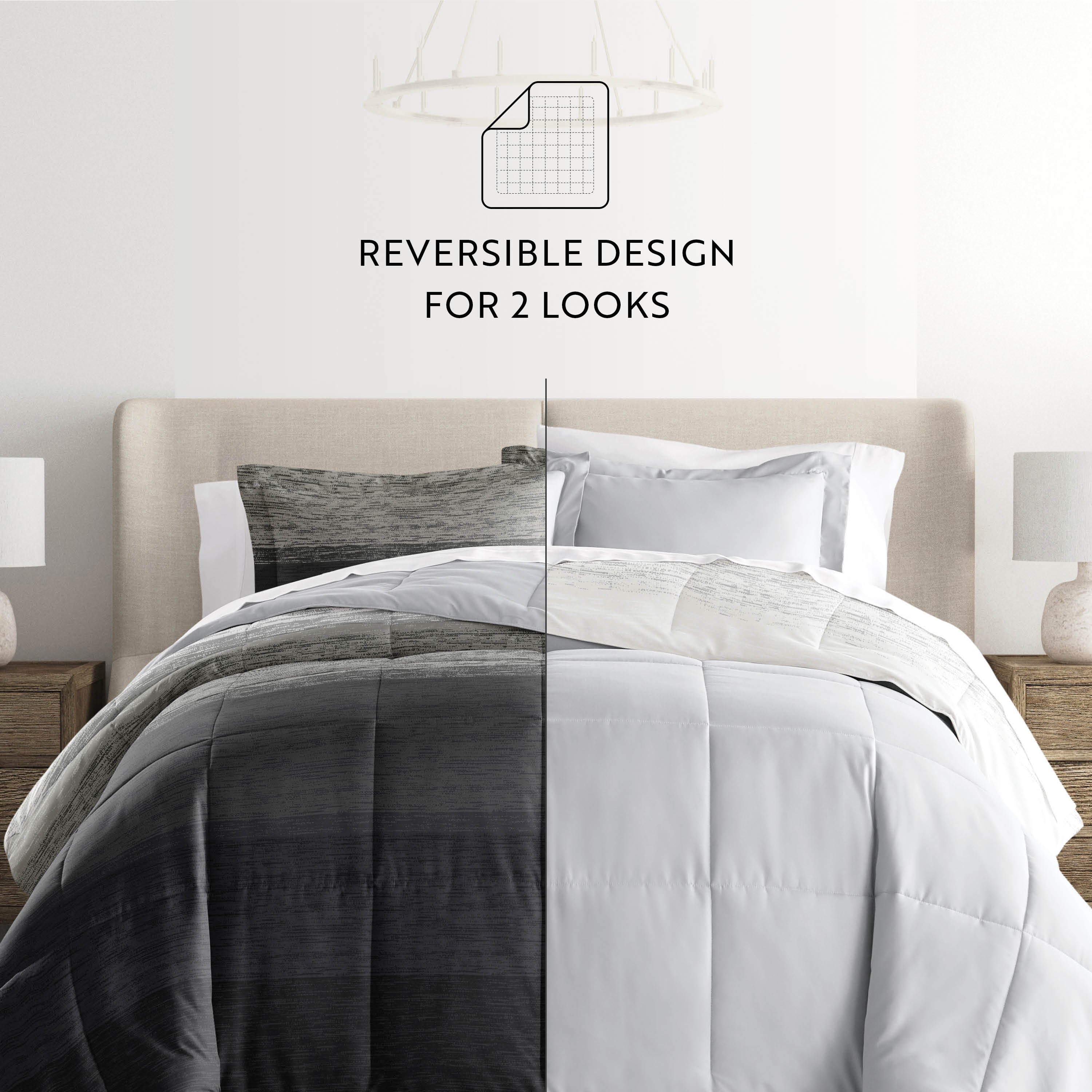 Ombre Reversible Patterned Down-Alternative Comforter Set