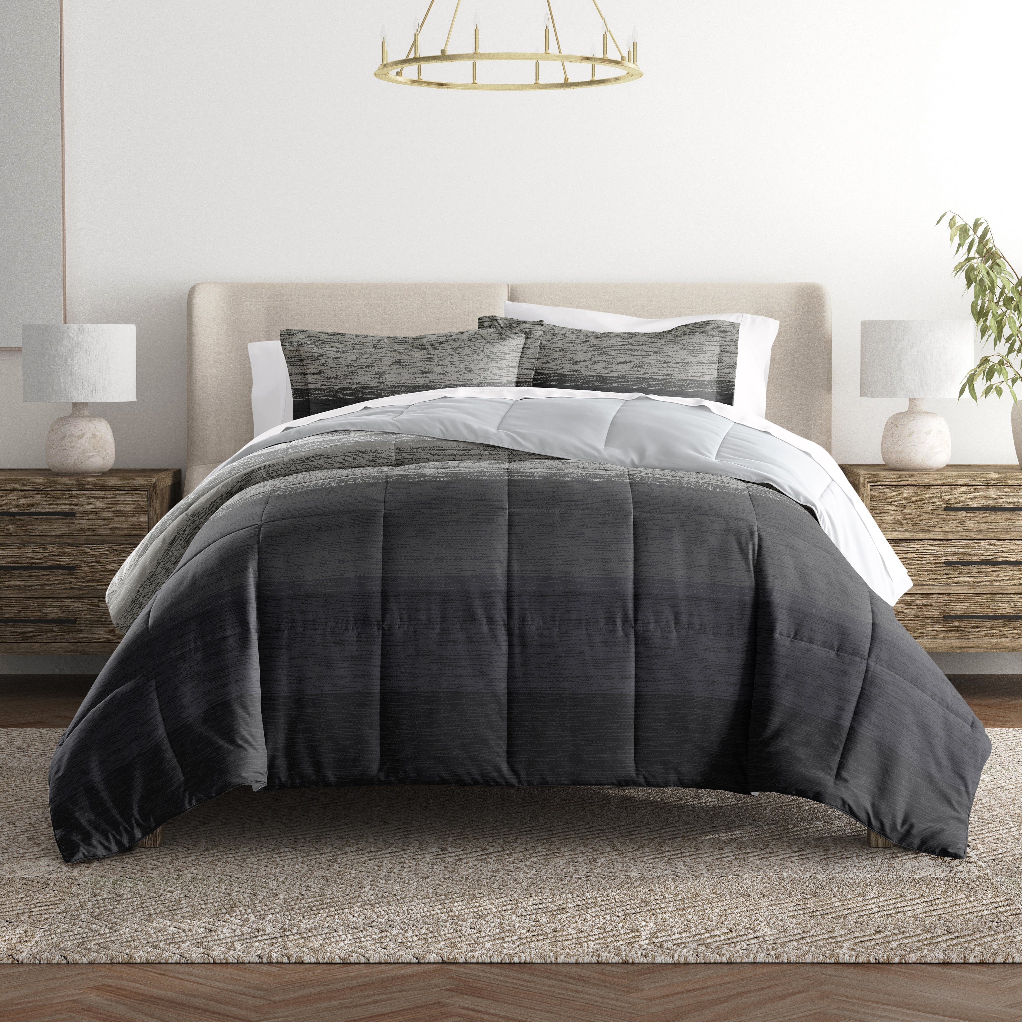 Ombre Reversible Patterned Down-Alternative Comforter Set