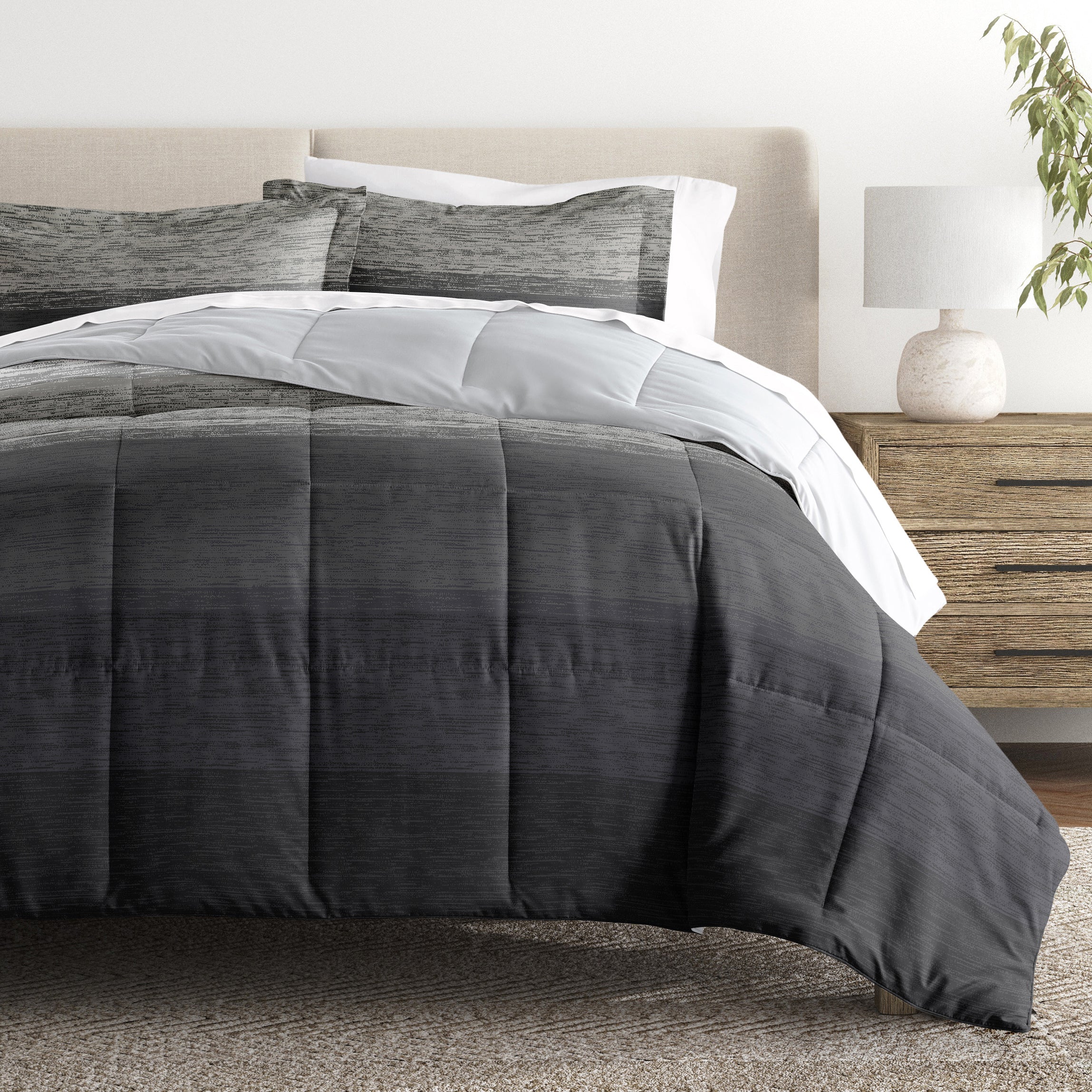 Ombre Reversible Patterned Down-Alternative Comforter Set