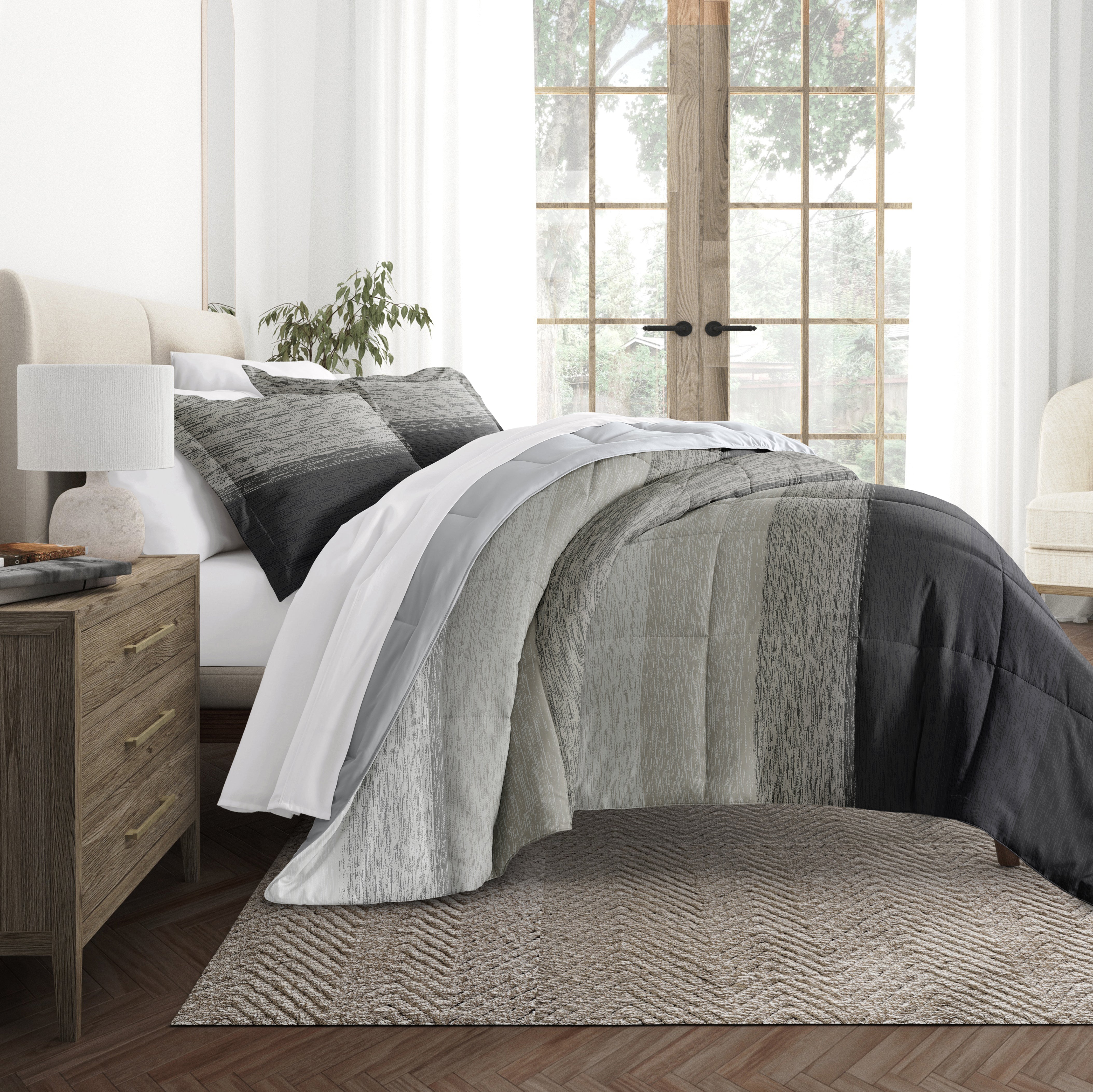 Ombre Reversible Patterned Down-Alternative Comforter Set