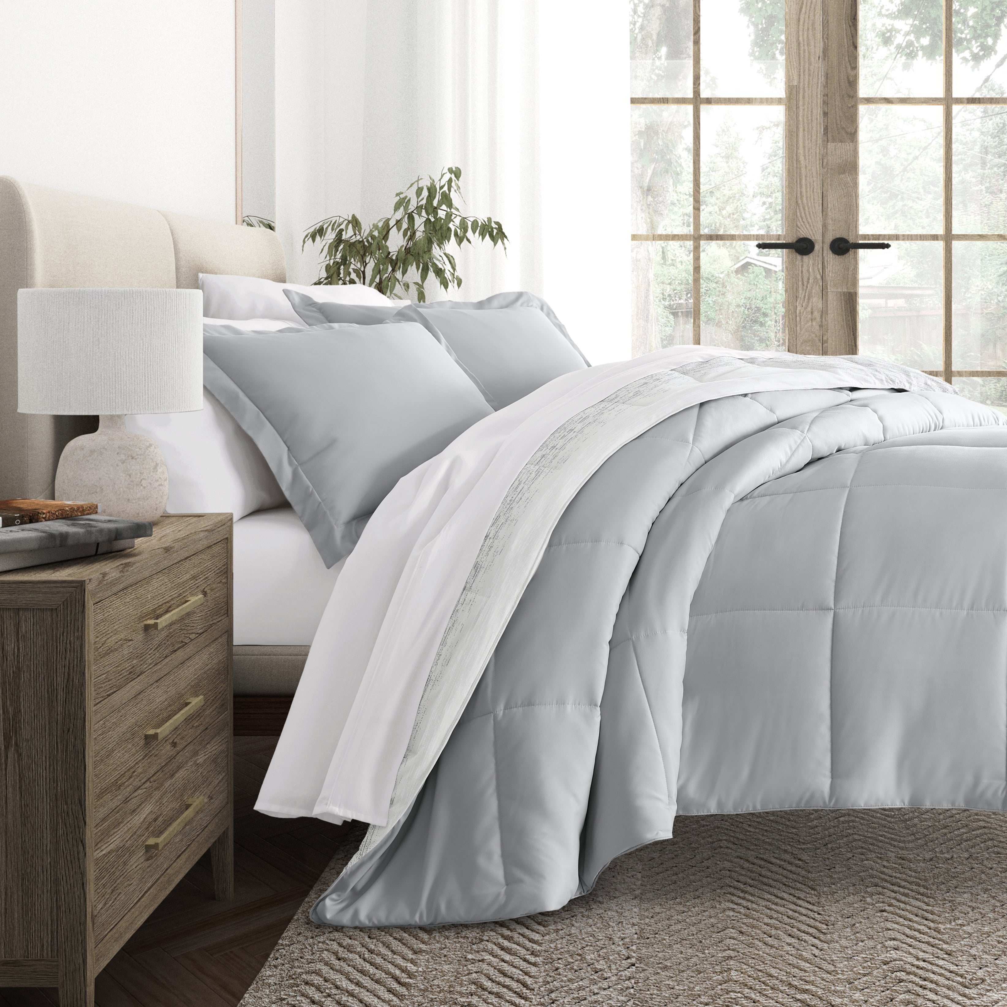 Ombre Reversible Patterned Down-Alternative Comforter Set