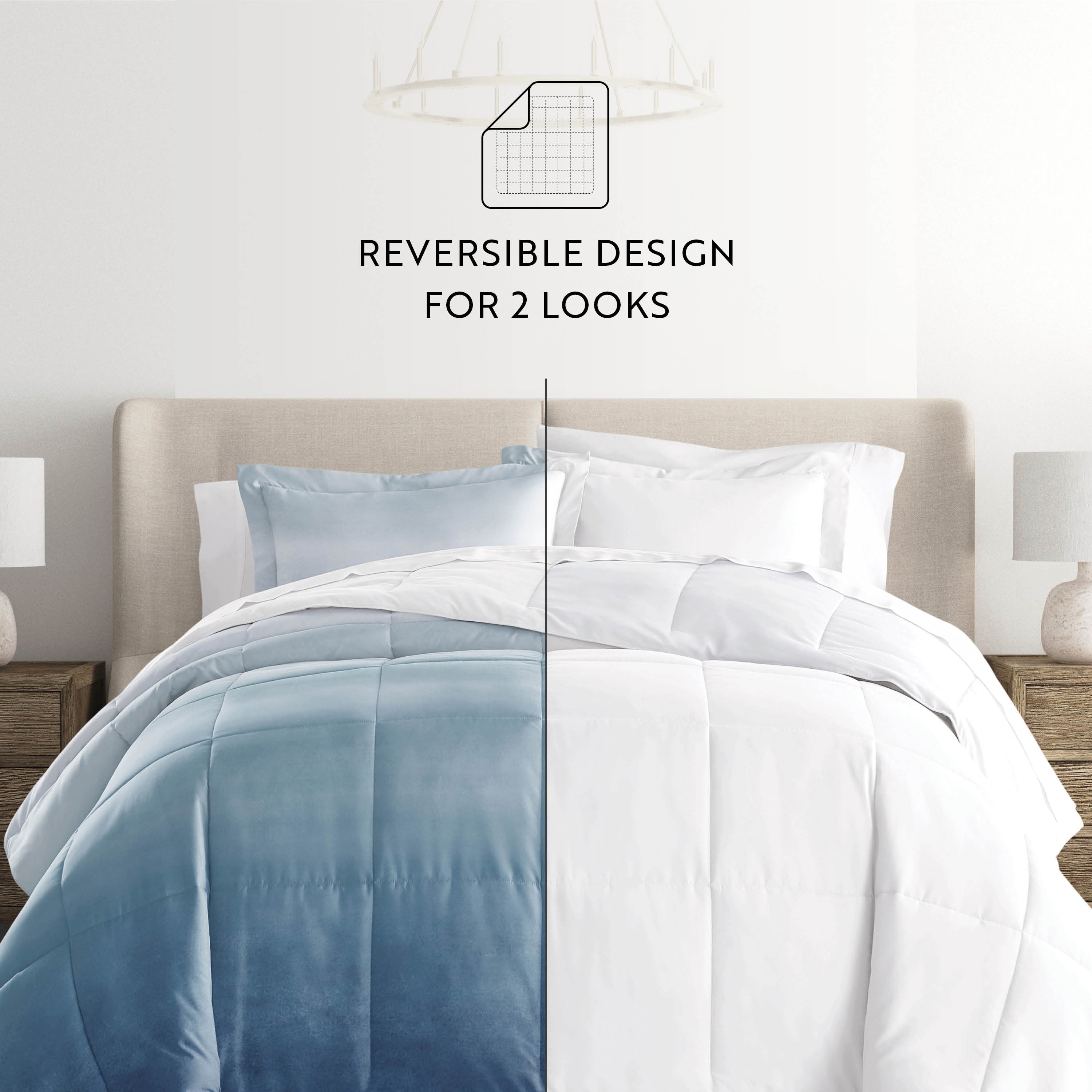 Ocean Waves Reversible Patterned Down-Alternative Comforter Set