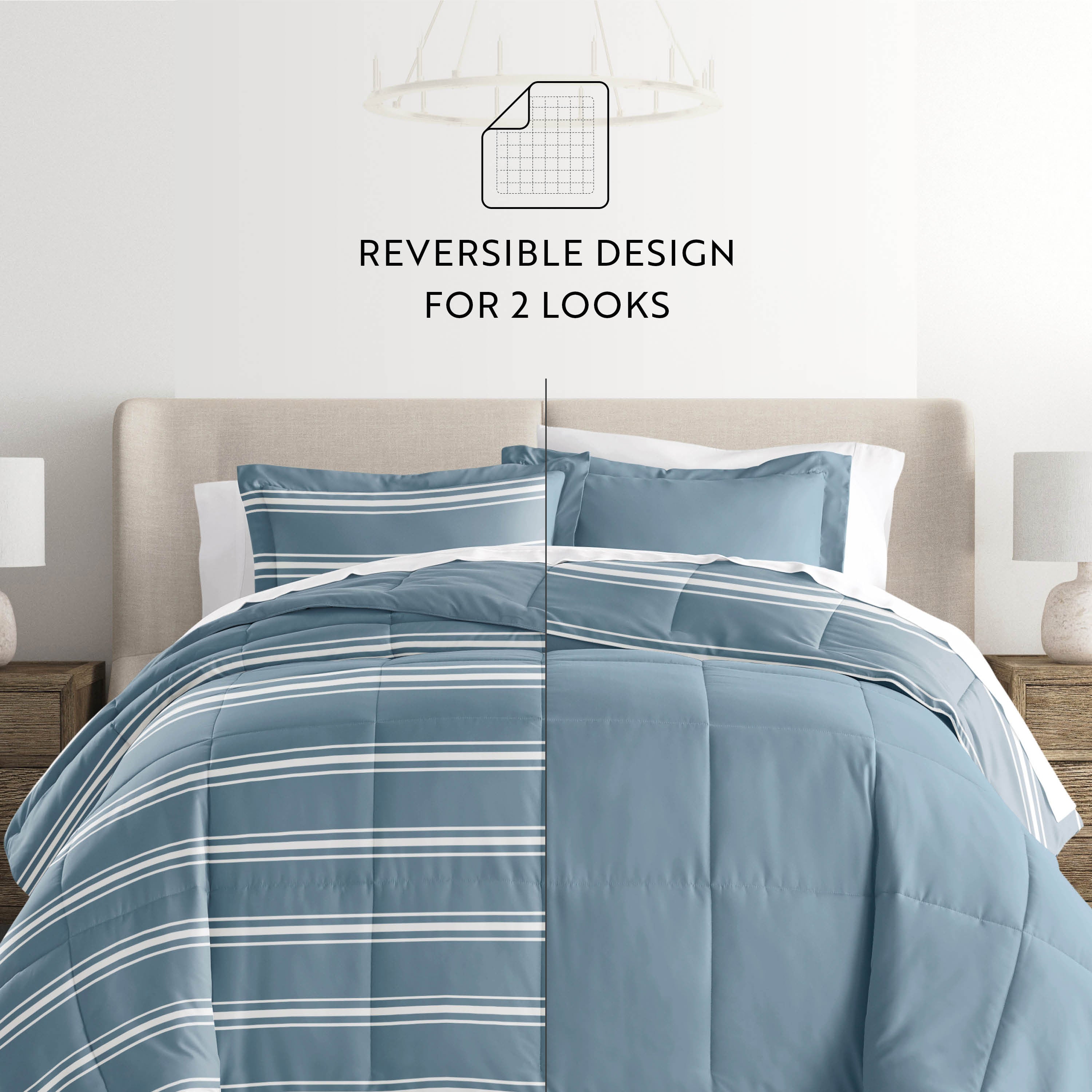Soft Stripe Reversible Patterned Down-Alternative Comforter Set