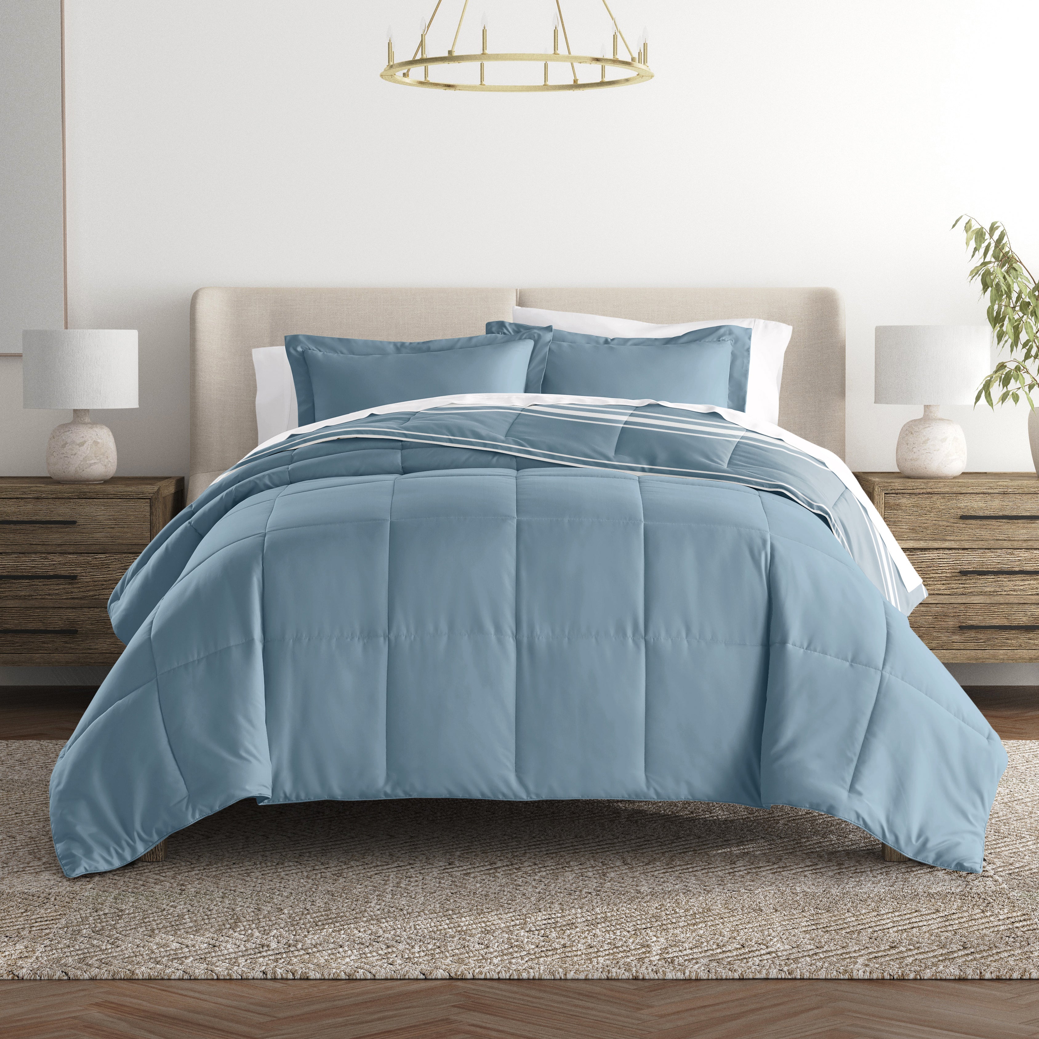 Soft Stripe Reversible Patterned Down-Alternative Comforter Set