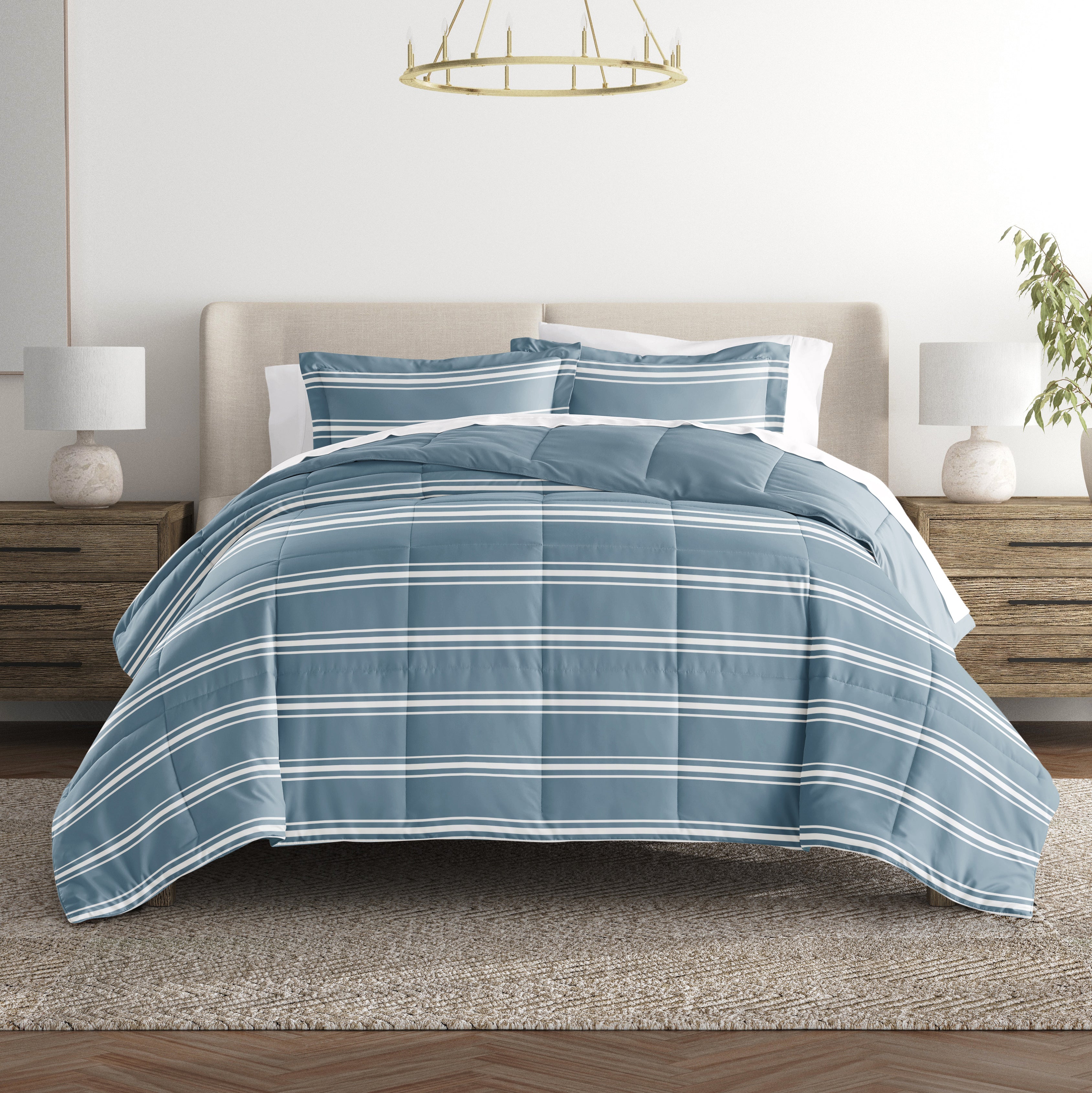 Soft Stripe Reversible Patterned Down-Alternative Comforter Set