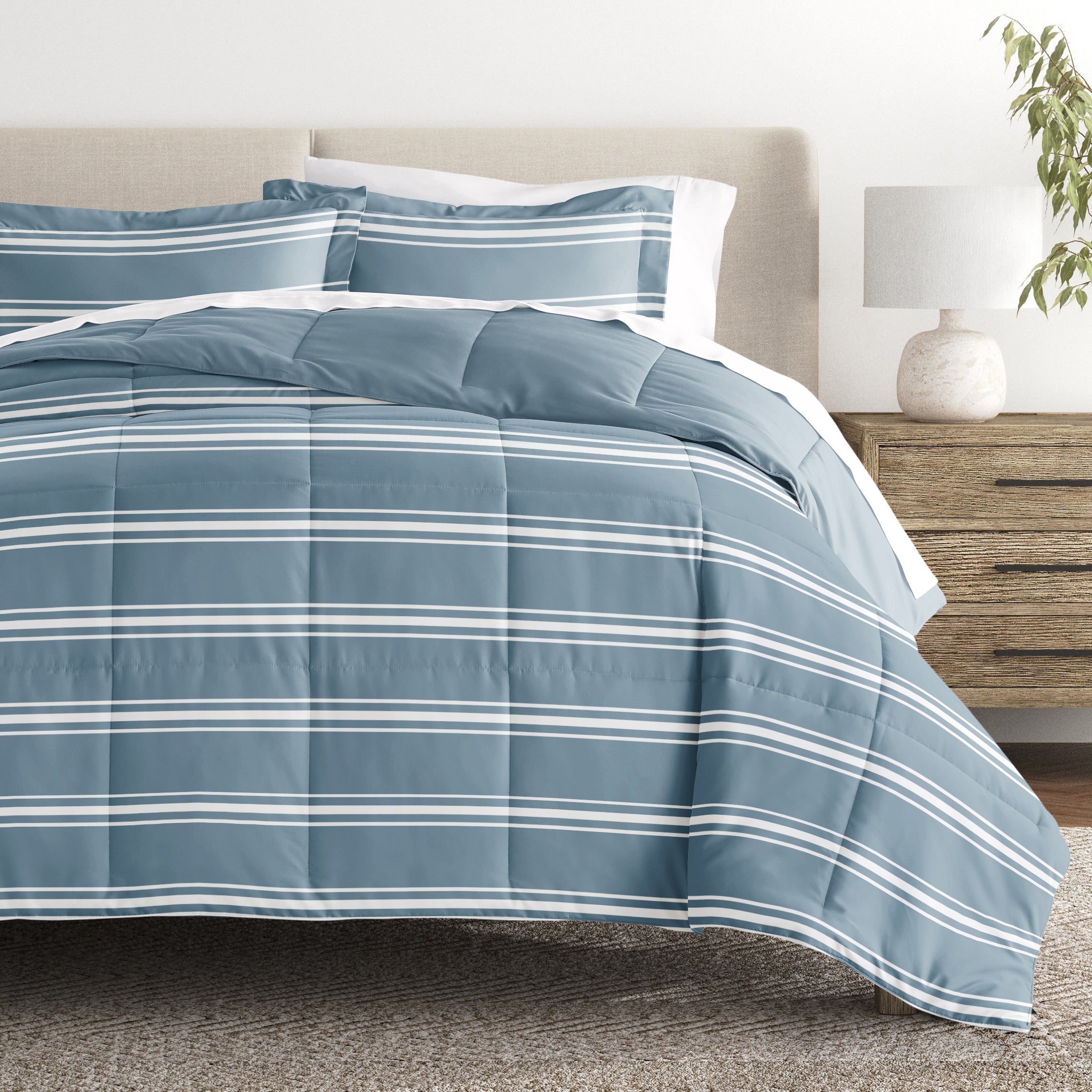Soft Stripe Reversible Patterned Down-Alternative Comforter Set