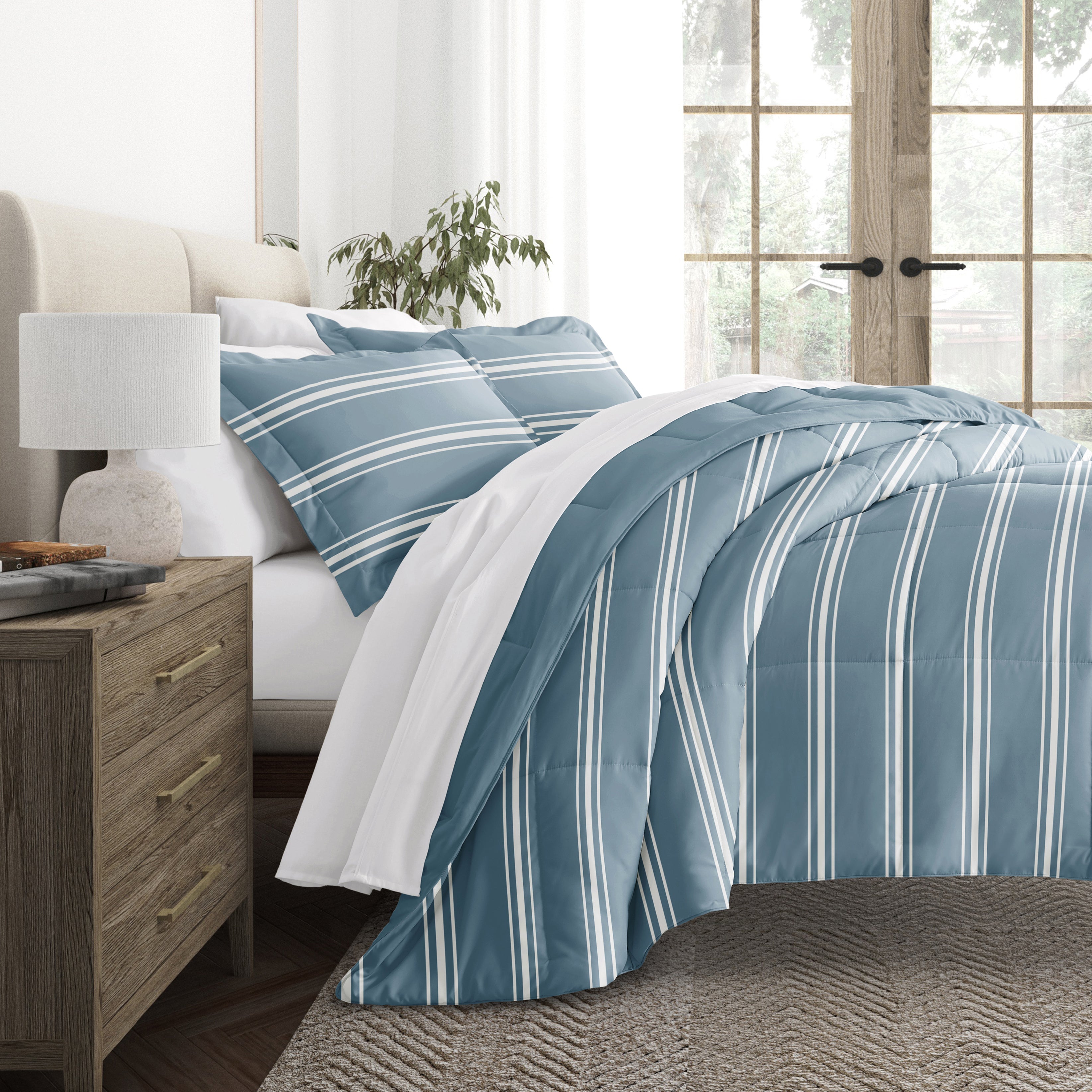 Soft Stripe Reversible Patterned Down-Alternative Comforter Set