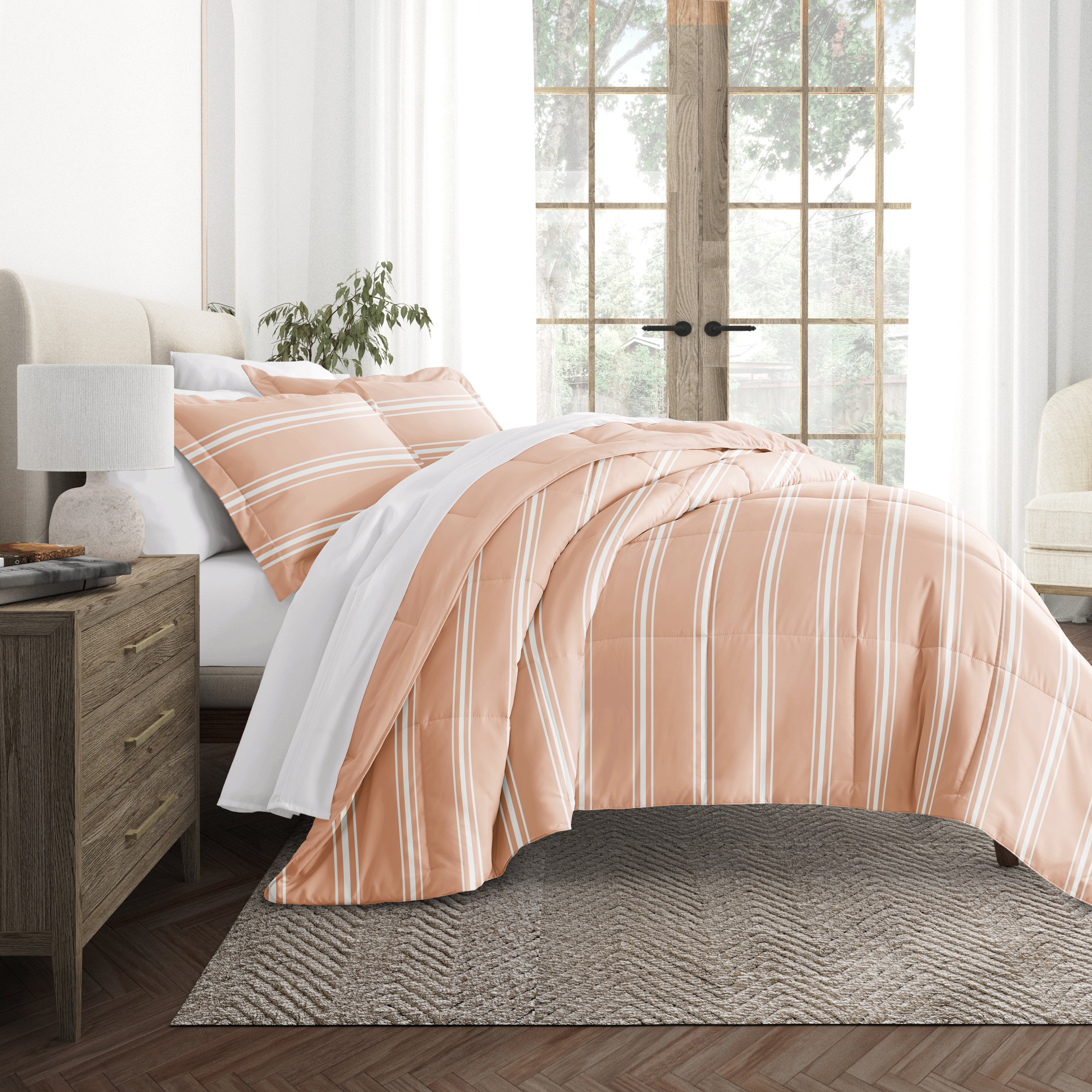 Soft Stripe Reversible Patterned Down-Alternative Comforter Set