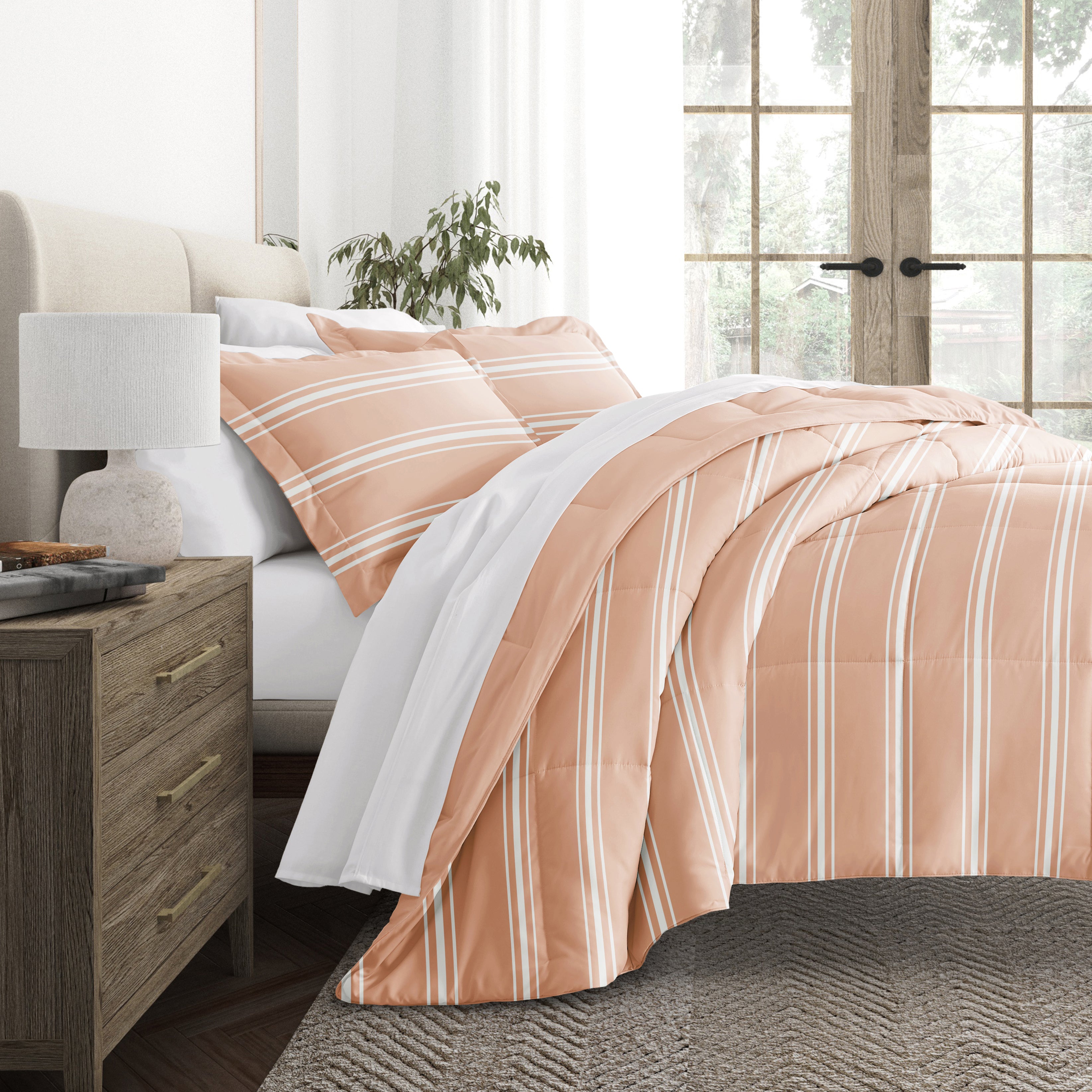 Soft Stripe Reversible Patterned Down-Alternative Comforter Set