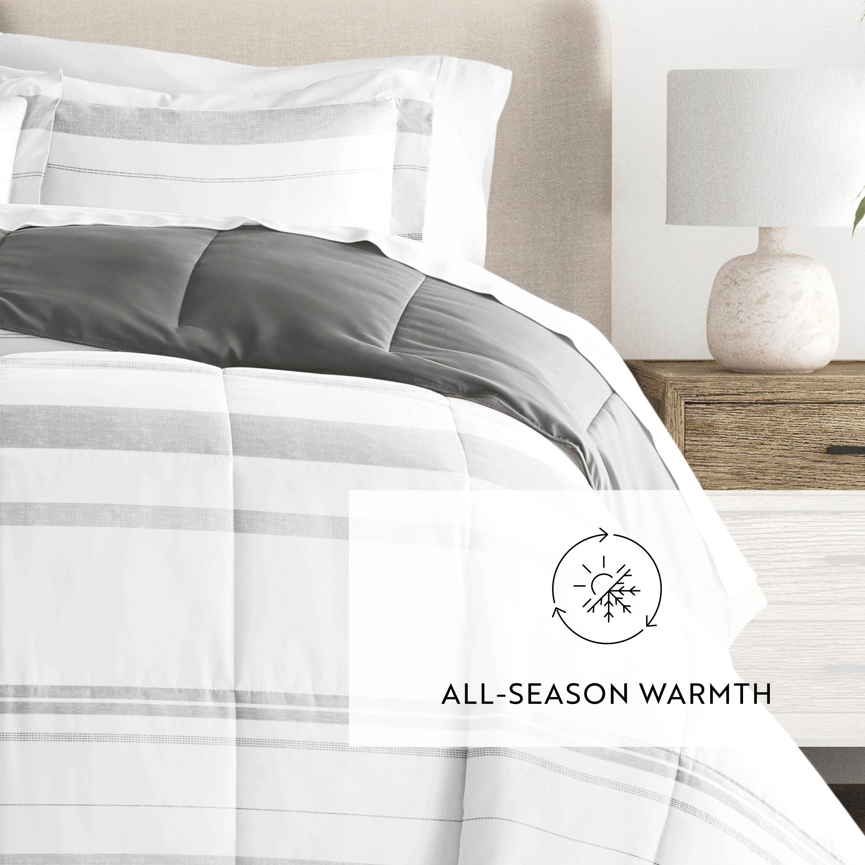 Stitched Stripe Reversible Patterned Down-Alternative Comforter Set