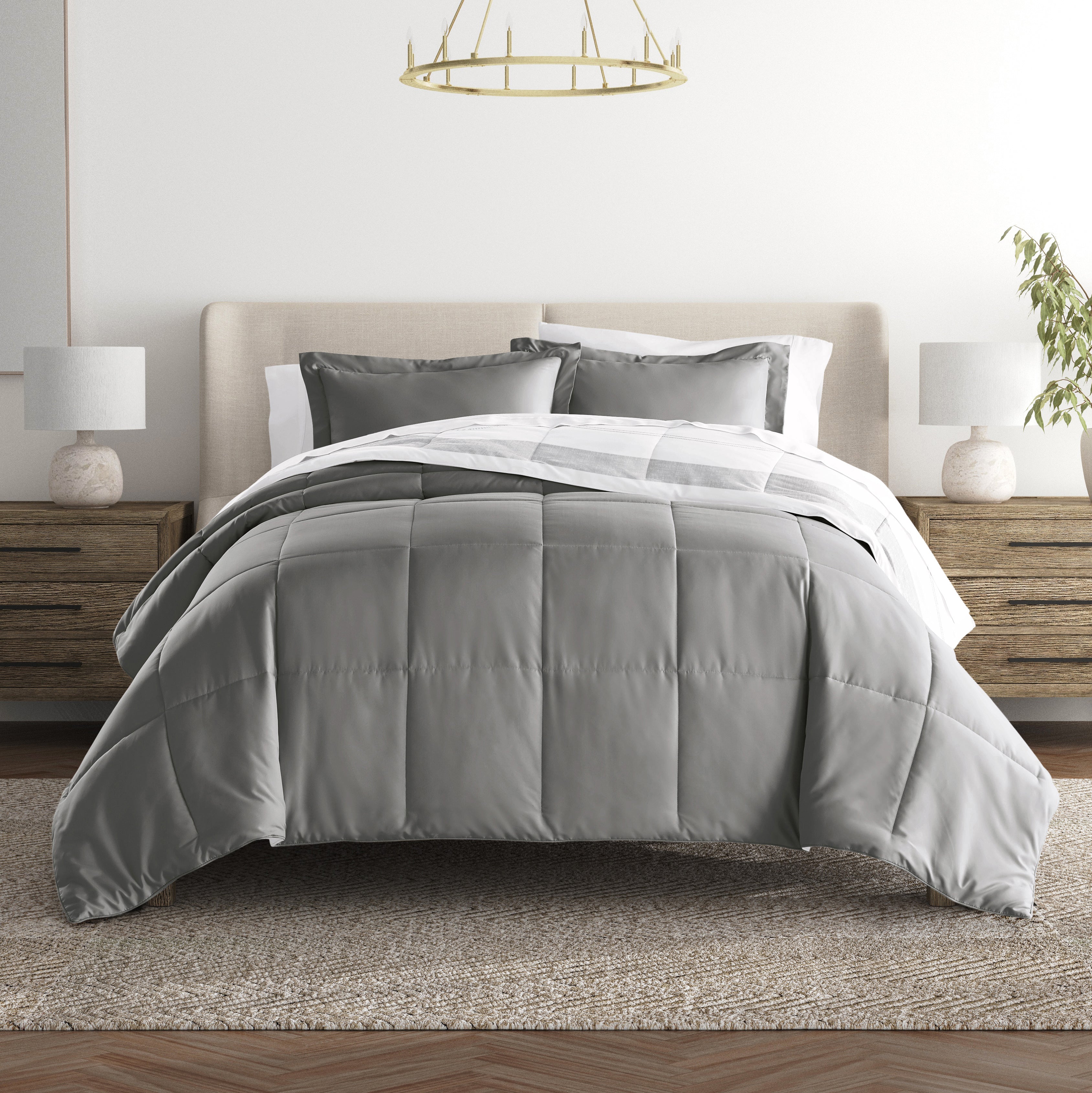 Stitched Stripe Reversible Patterned Down-Alternative Comforter Set