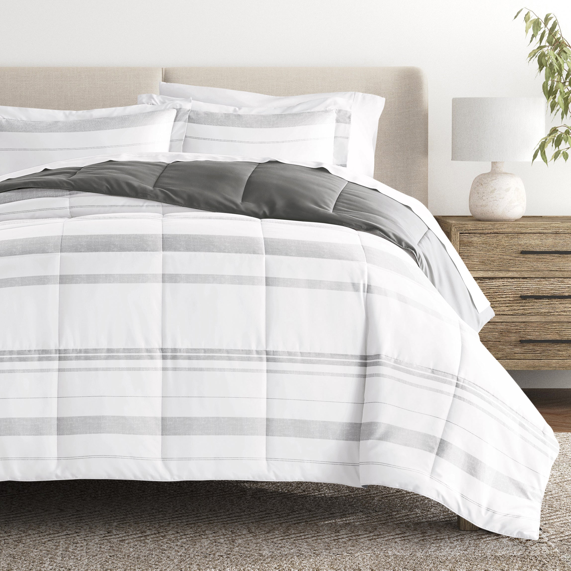 Stitched Stripe Reversible Patterned Down-Alternative Comforter Set