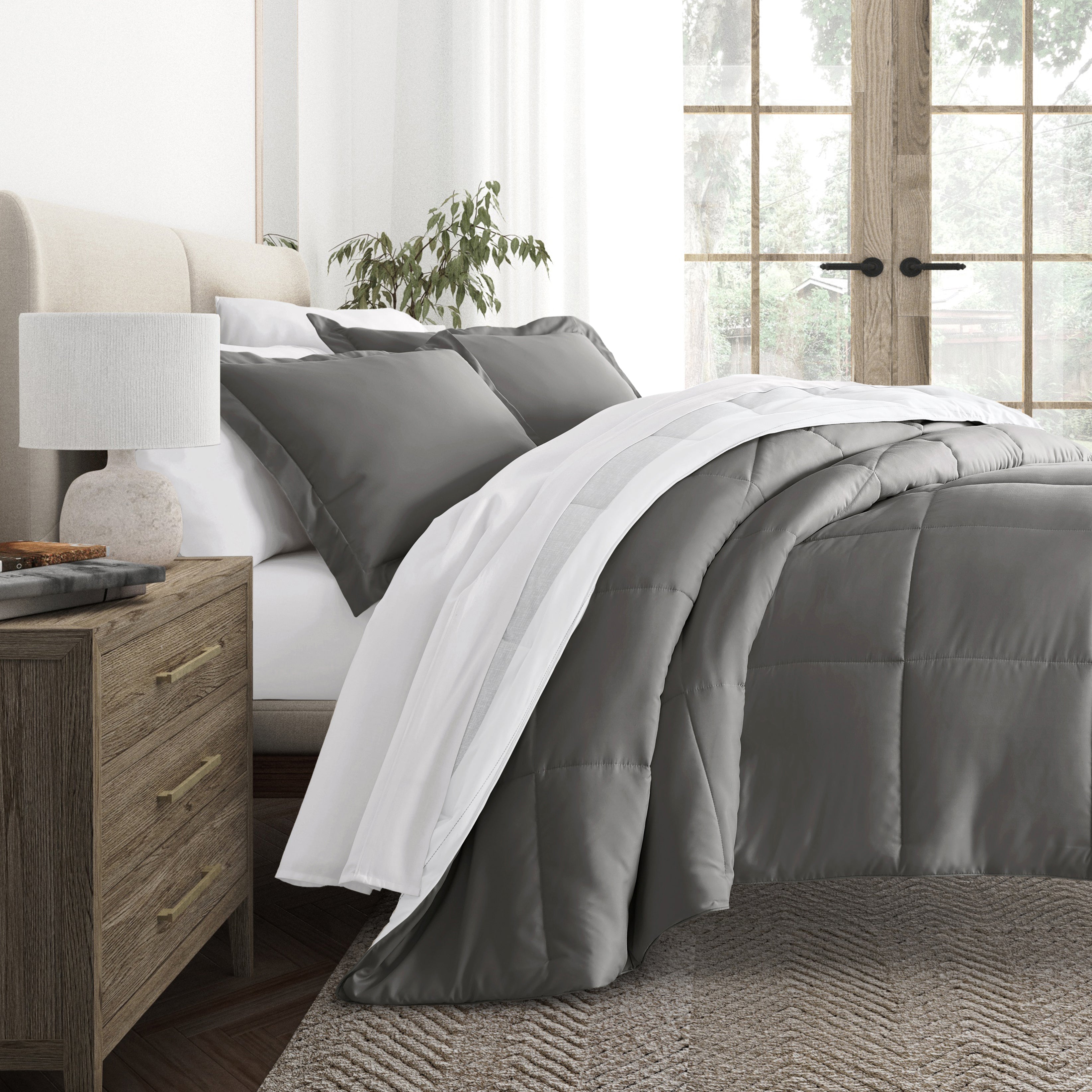 Stitched Stripe Reversible Patterned Down-Alternative Comforter Set