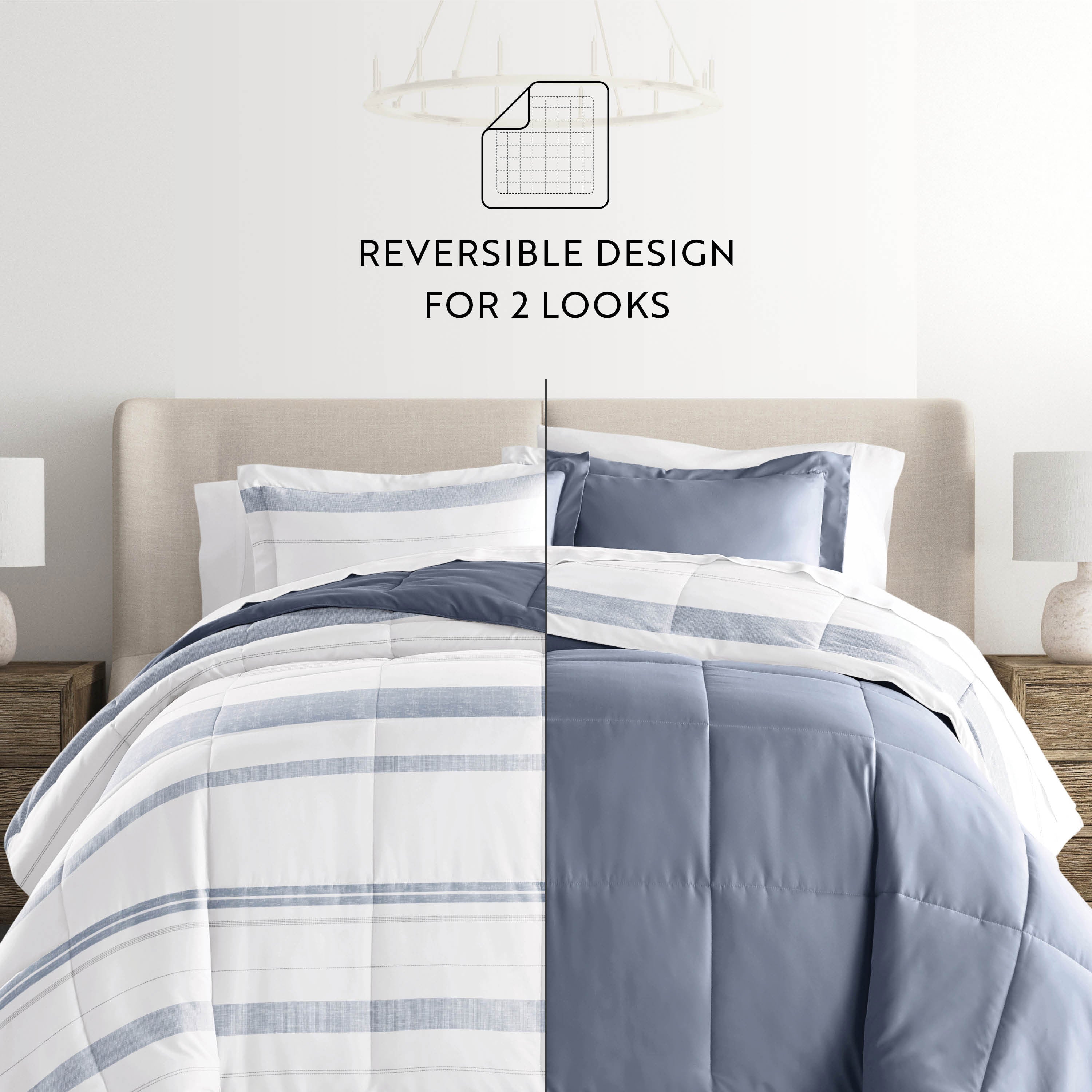 Stitched Stripe Reversible Patterned Down-Alternative Comforter Set