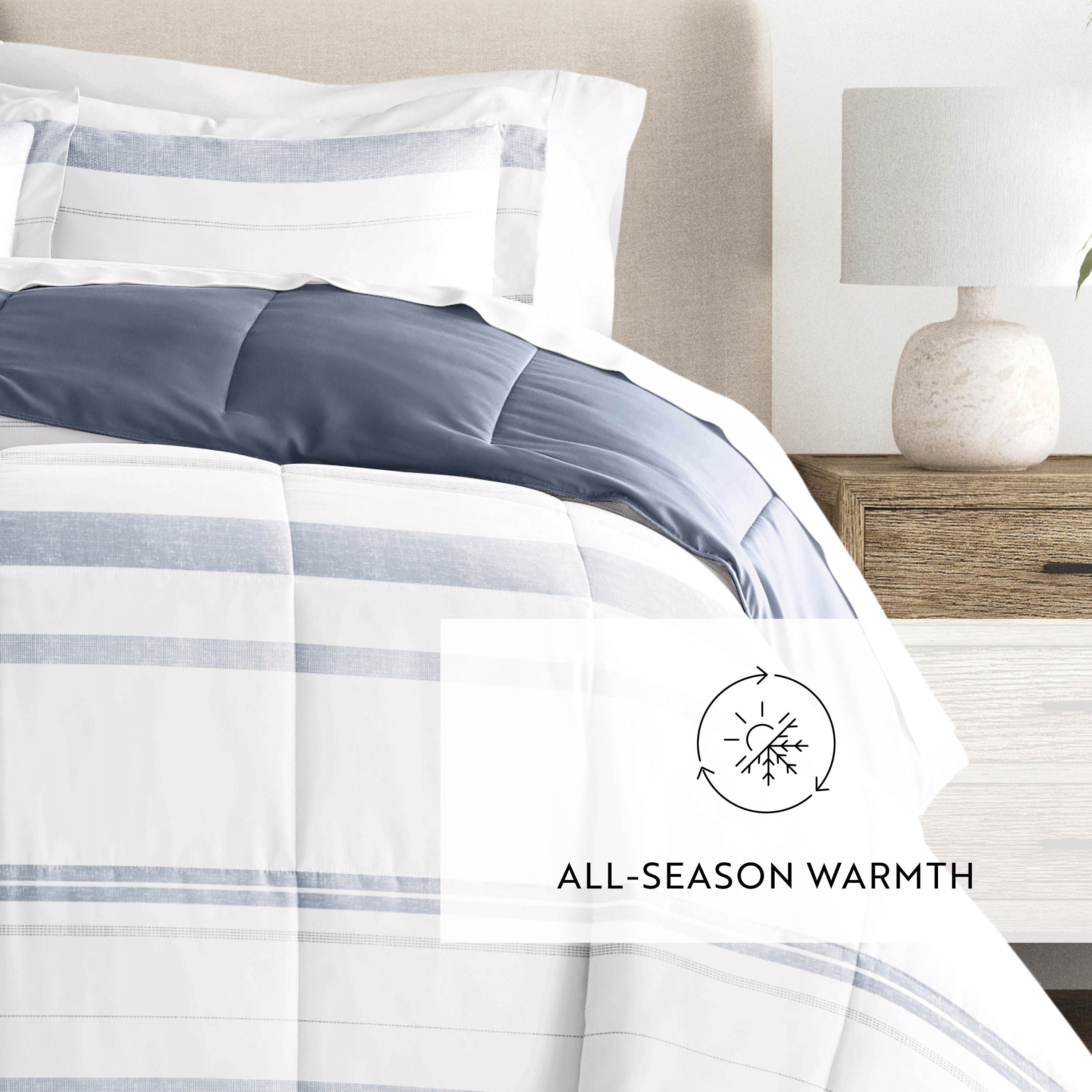 Stitched Stripe Reversible Patterned Down-Alternative Comforter Set