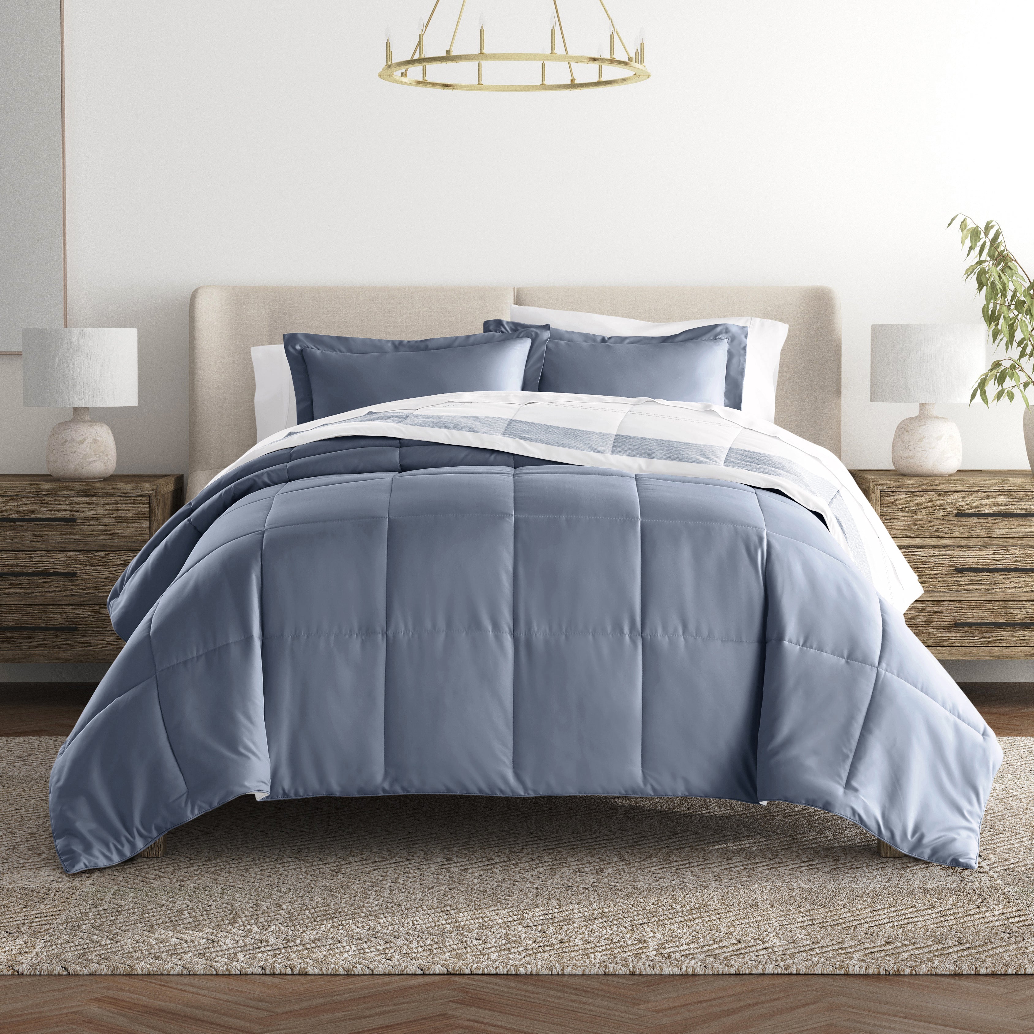 Stitched Stripe Reversible Patterned Down-Alternative Comforter Set