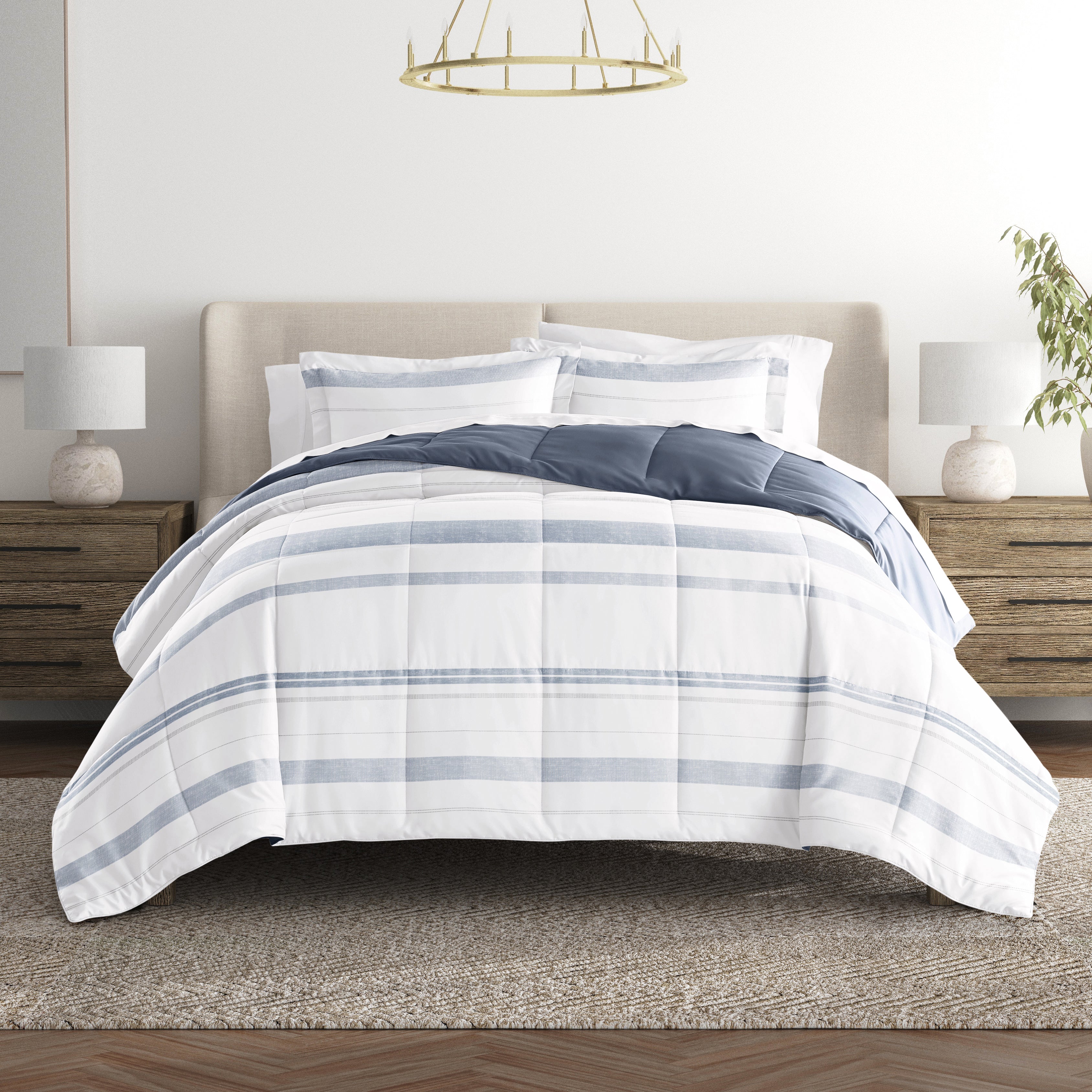 Stitched Stripe Reversible Patterned Down-Alternative Comforter Set