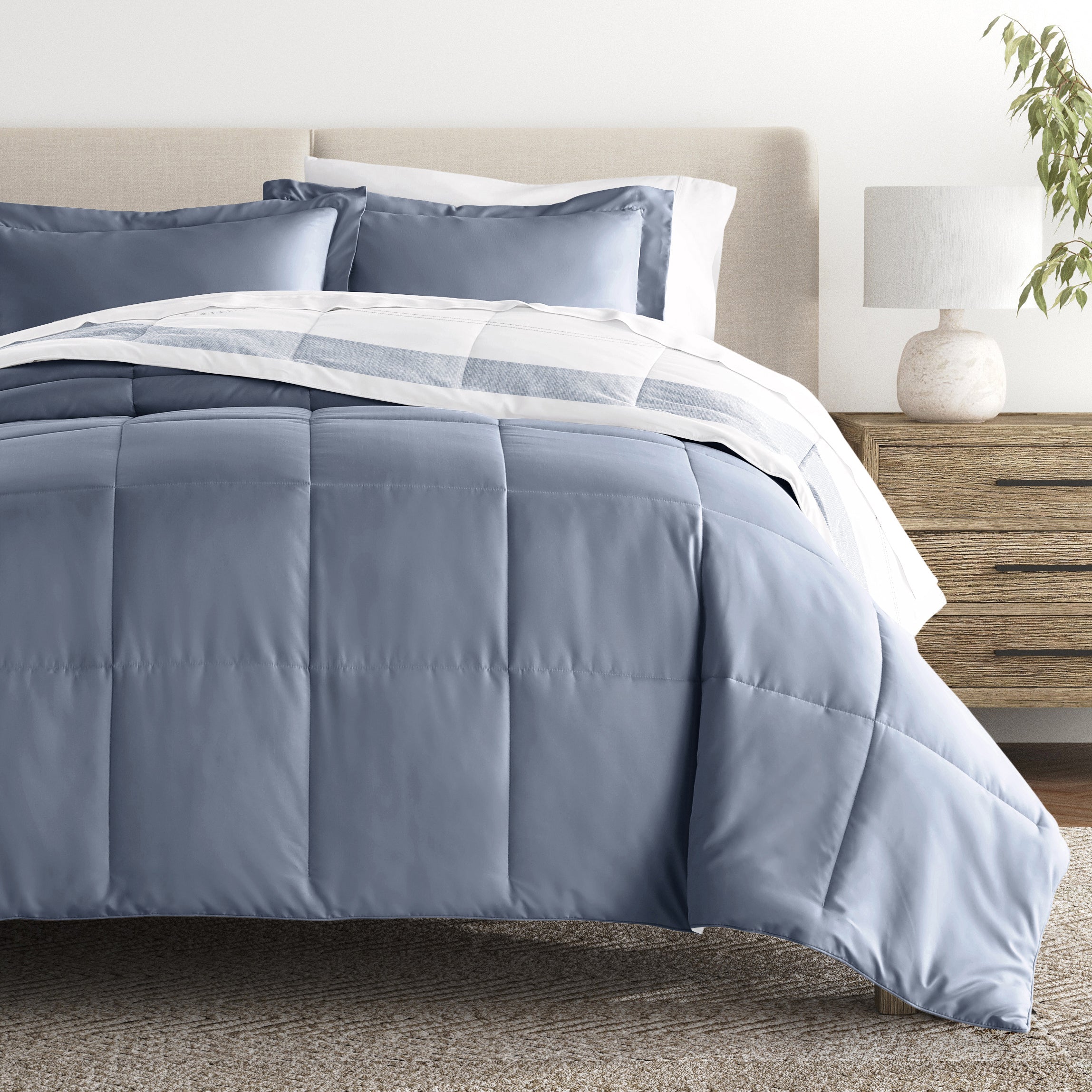 Stitched Stripe Reversible Patterned Down-Alternative Comforter Set