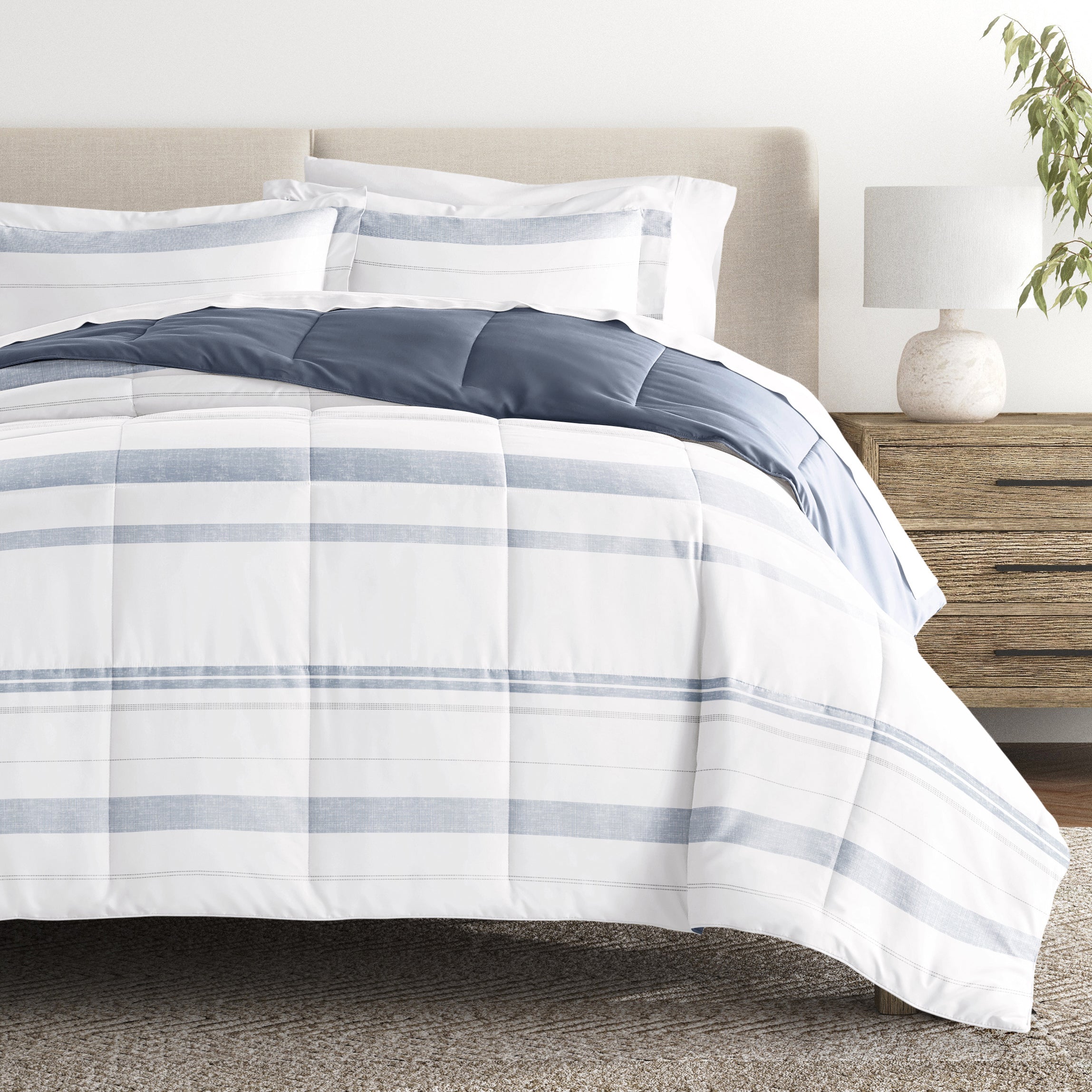 Stitched Stripe Reversible Patterned Down-Alternative Comforter Set