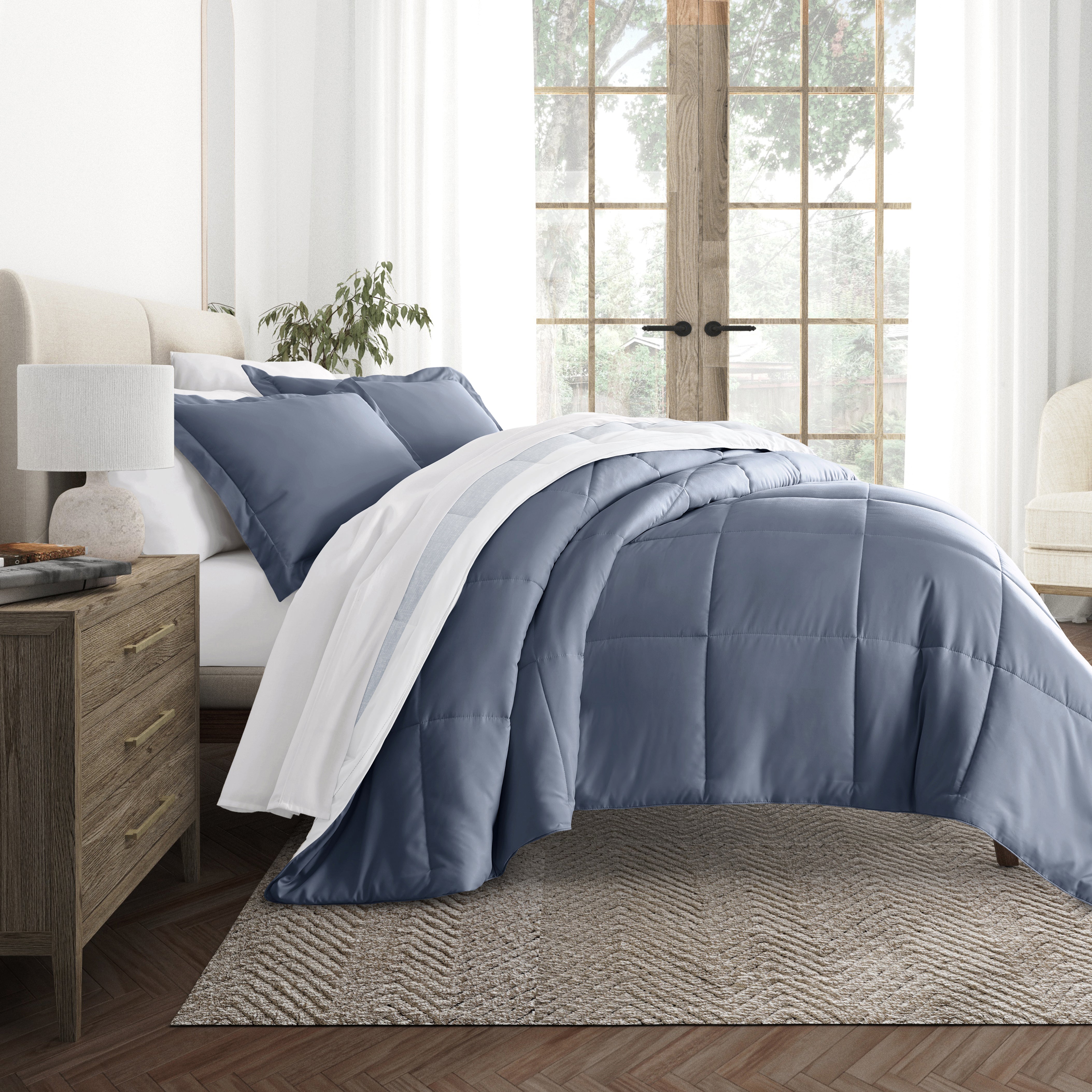 Stitched Stripe Reversible Patterned Down-Alternative Comforter Set