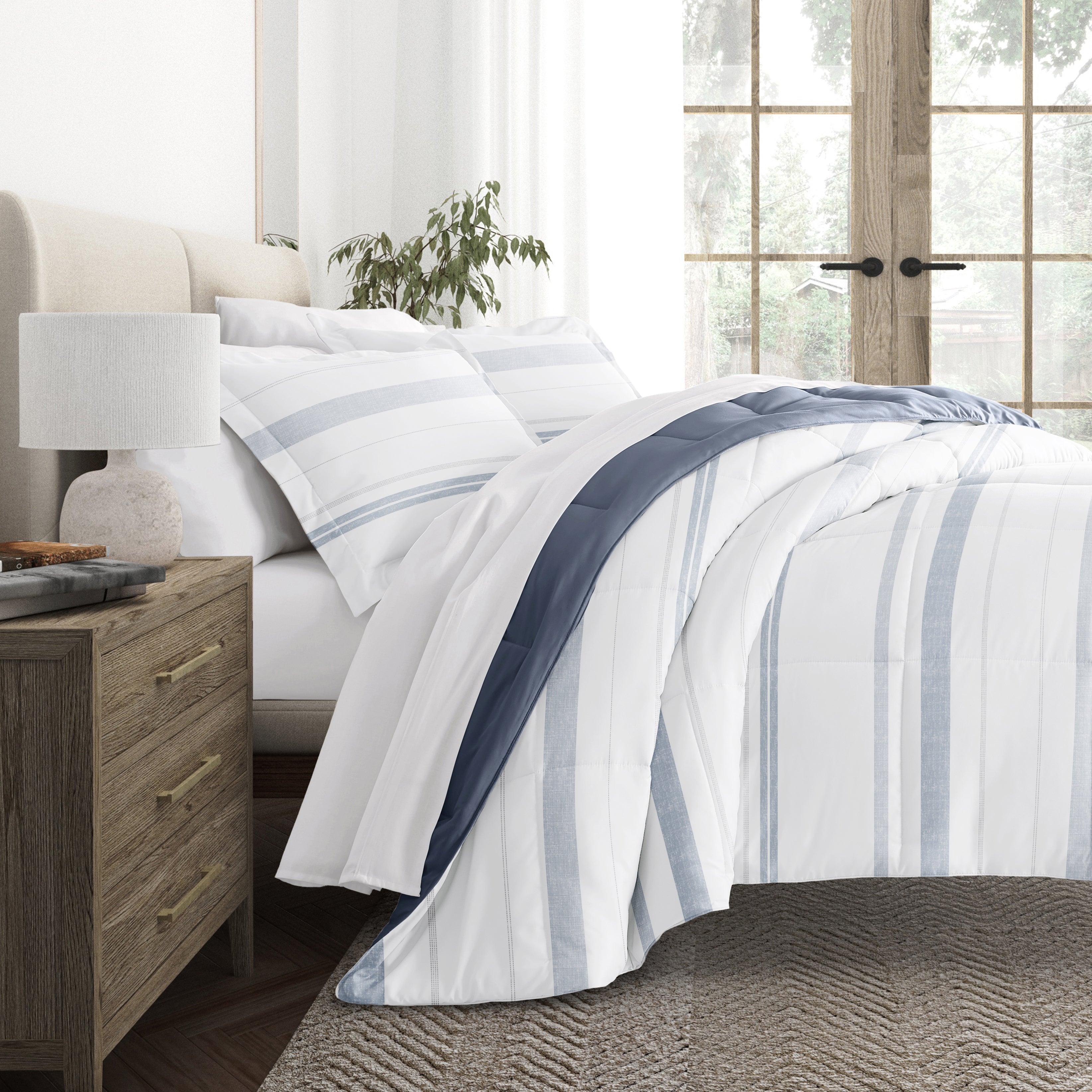 Stitched Stripe Reversible Patterned Down-Alternative Comforter Set