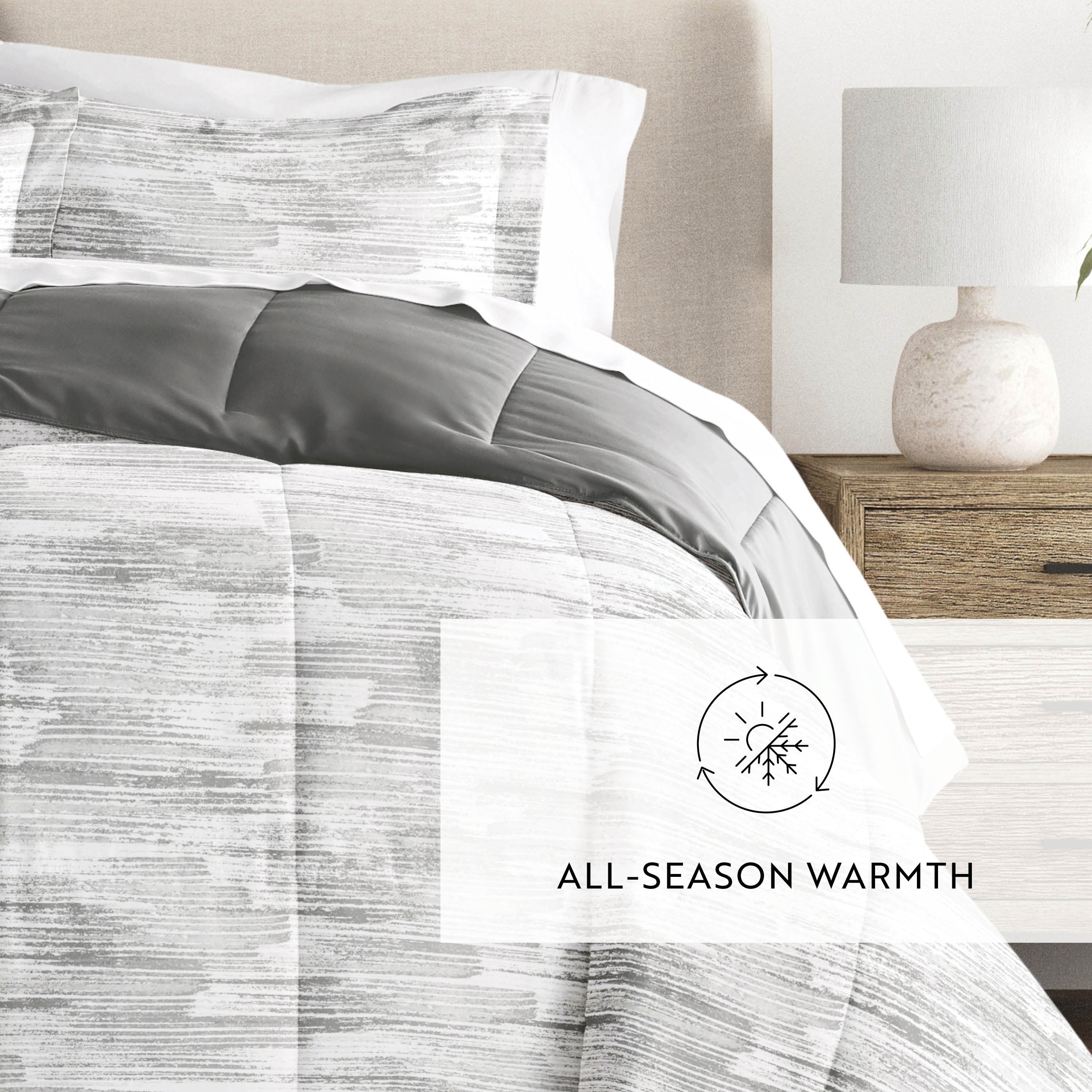 Textured Stripe Reversible Patterned Down-Alternative Comforter Set