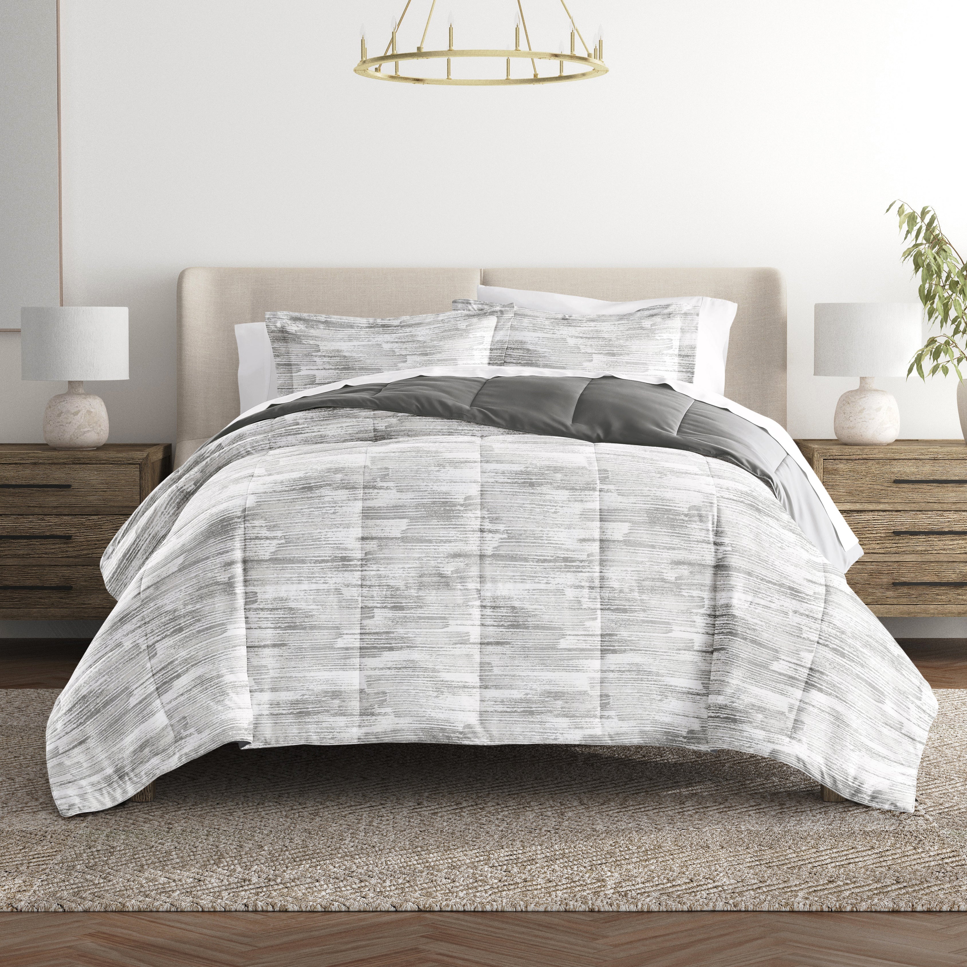 Textured Stripe Reversible Patterned Down-Alternative Comforter Set