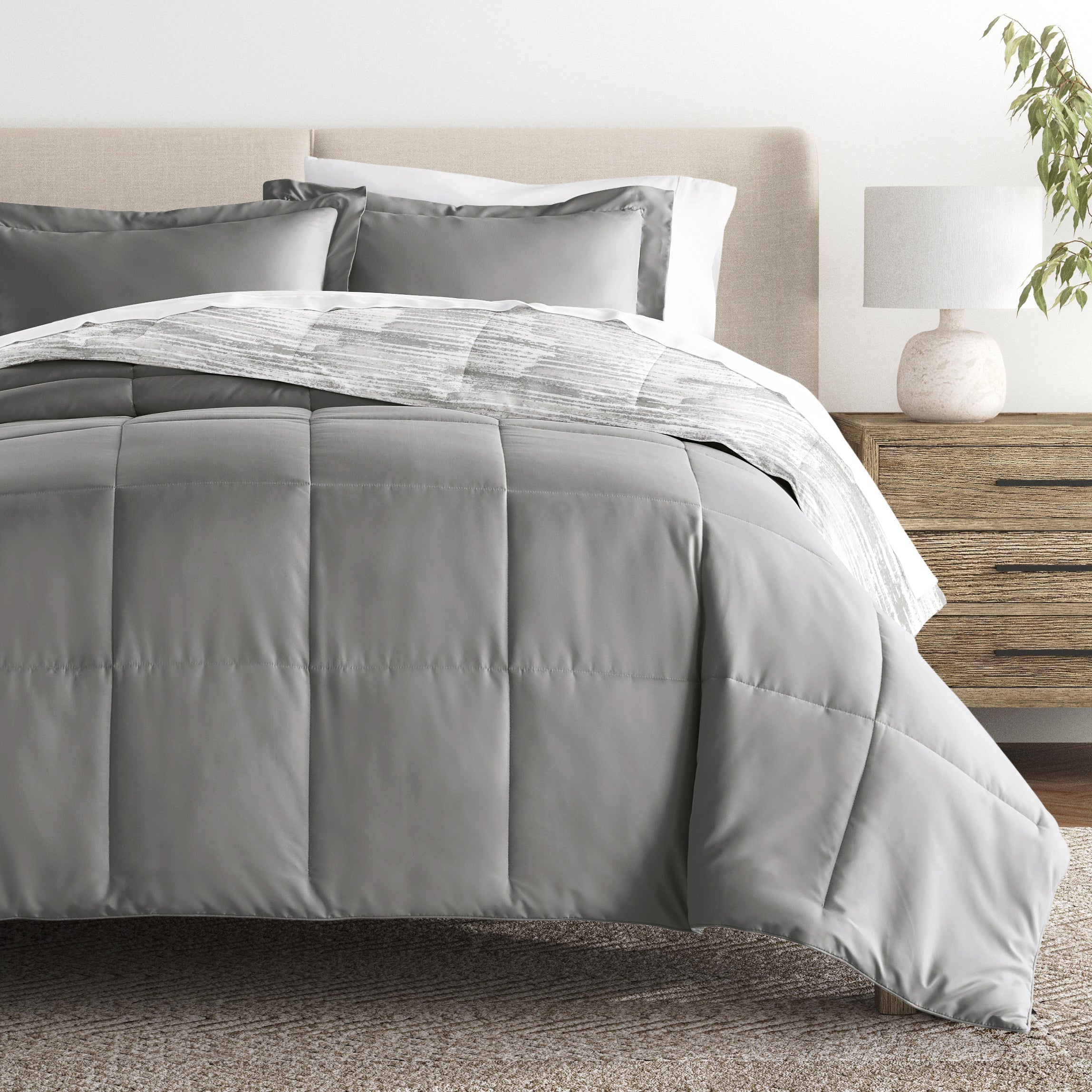 Textured Stripe Reversible Patterned Down-Alternative Comforter Set