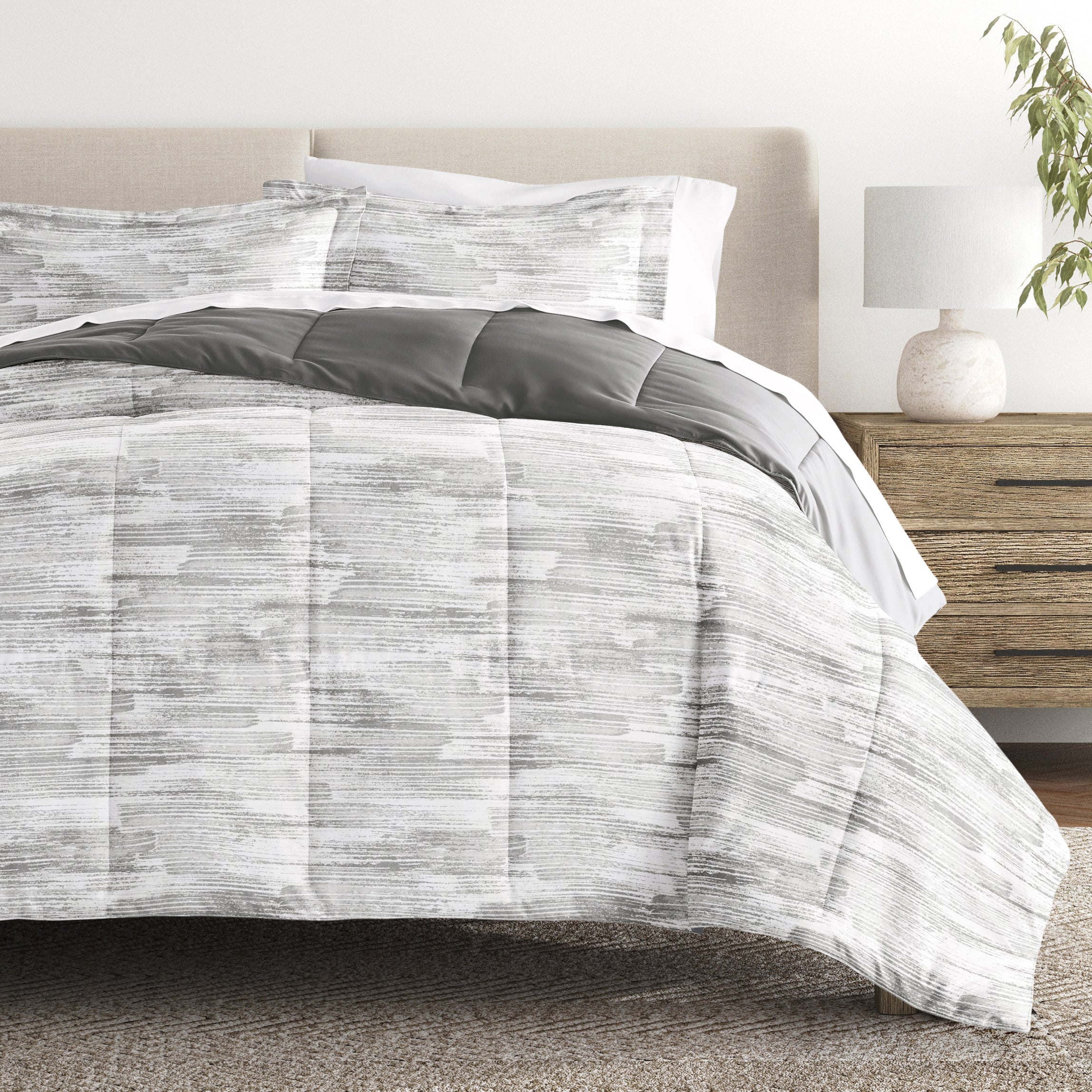 Textured Stripe Reversible Patterned Down-Alternative Comforter Set