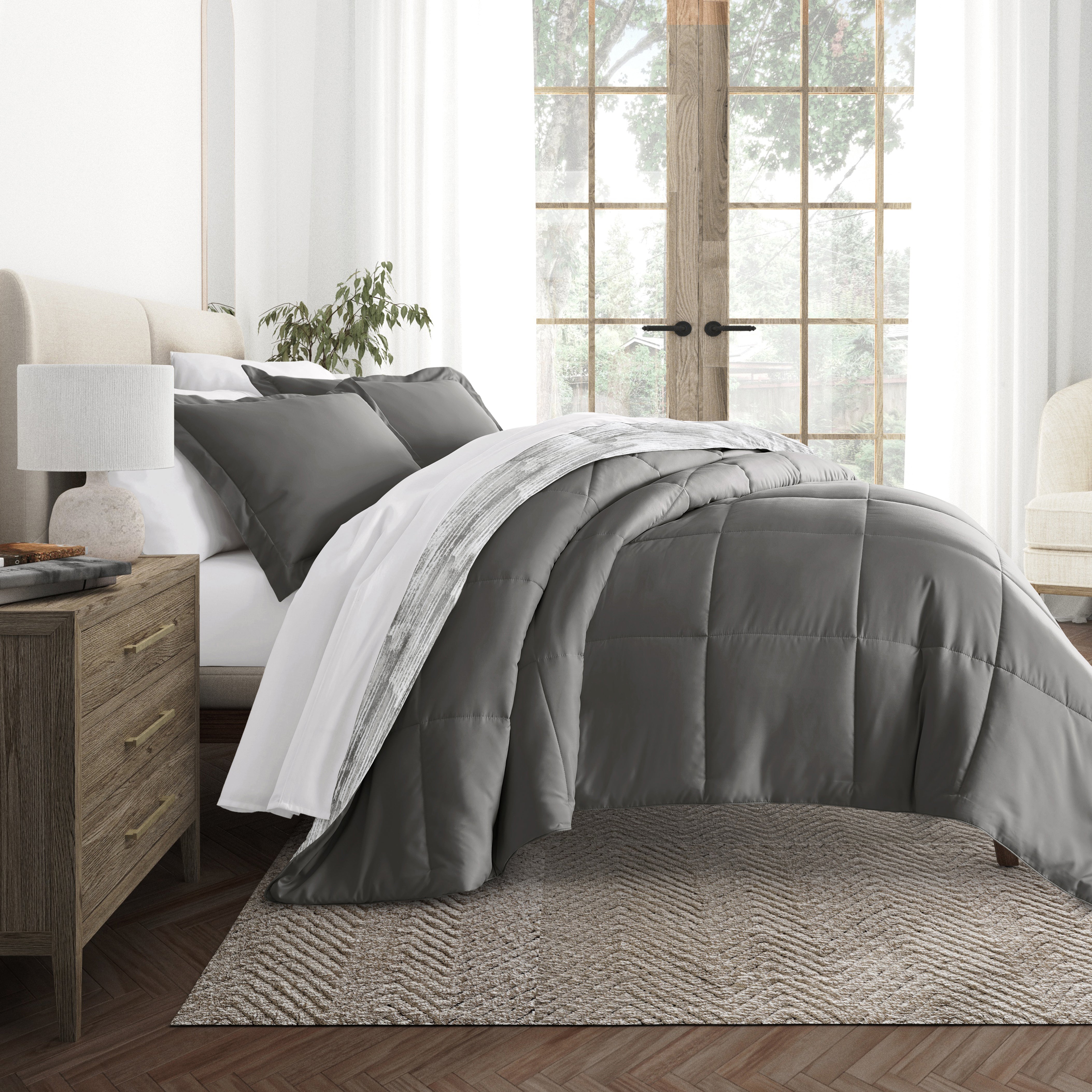 Textured Stripe Reversible Patterned Down-Alternative Comforter Set