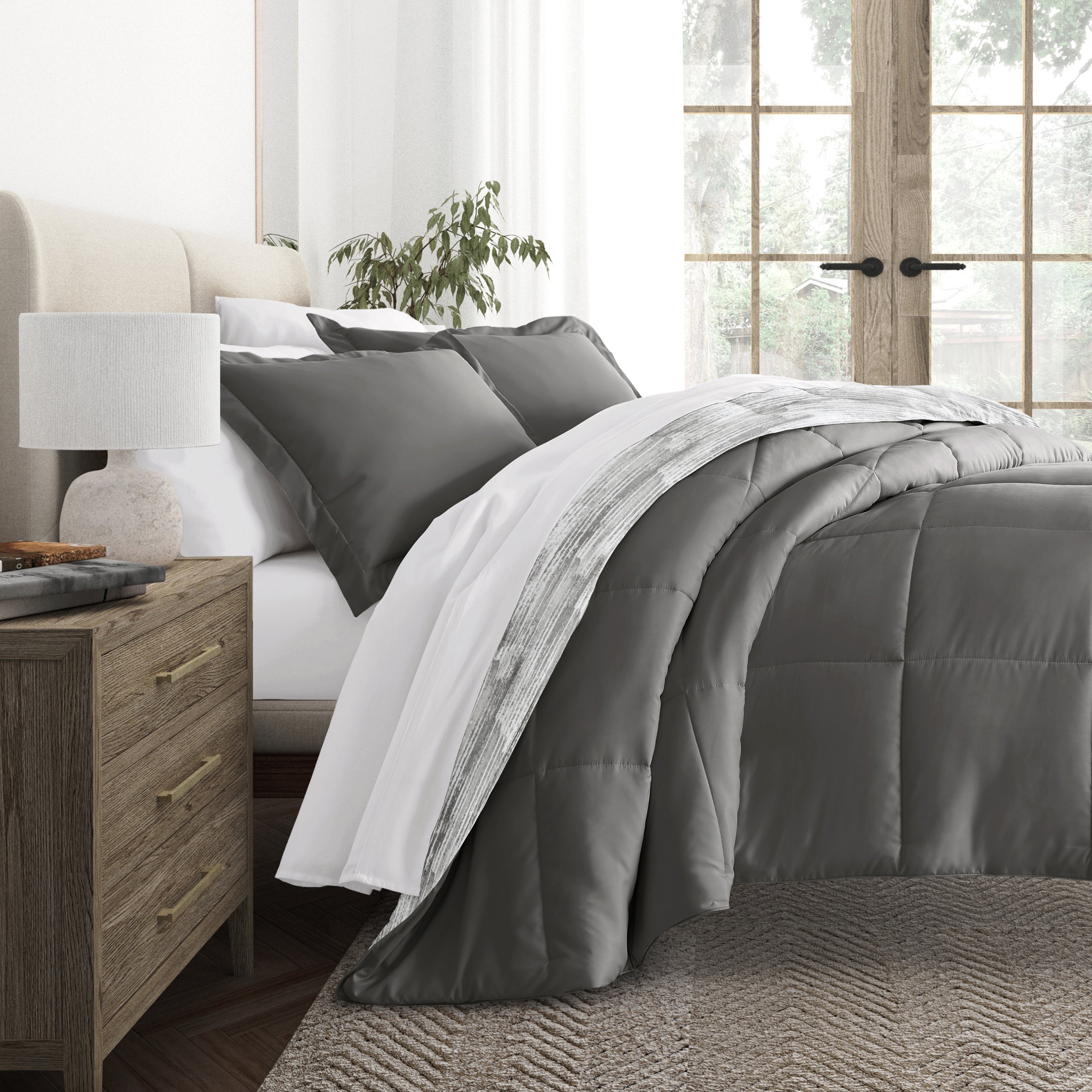 Textured Stripe Reversible Patterned Down-Alternative Comforter Set