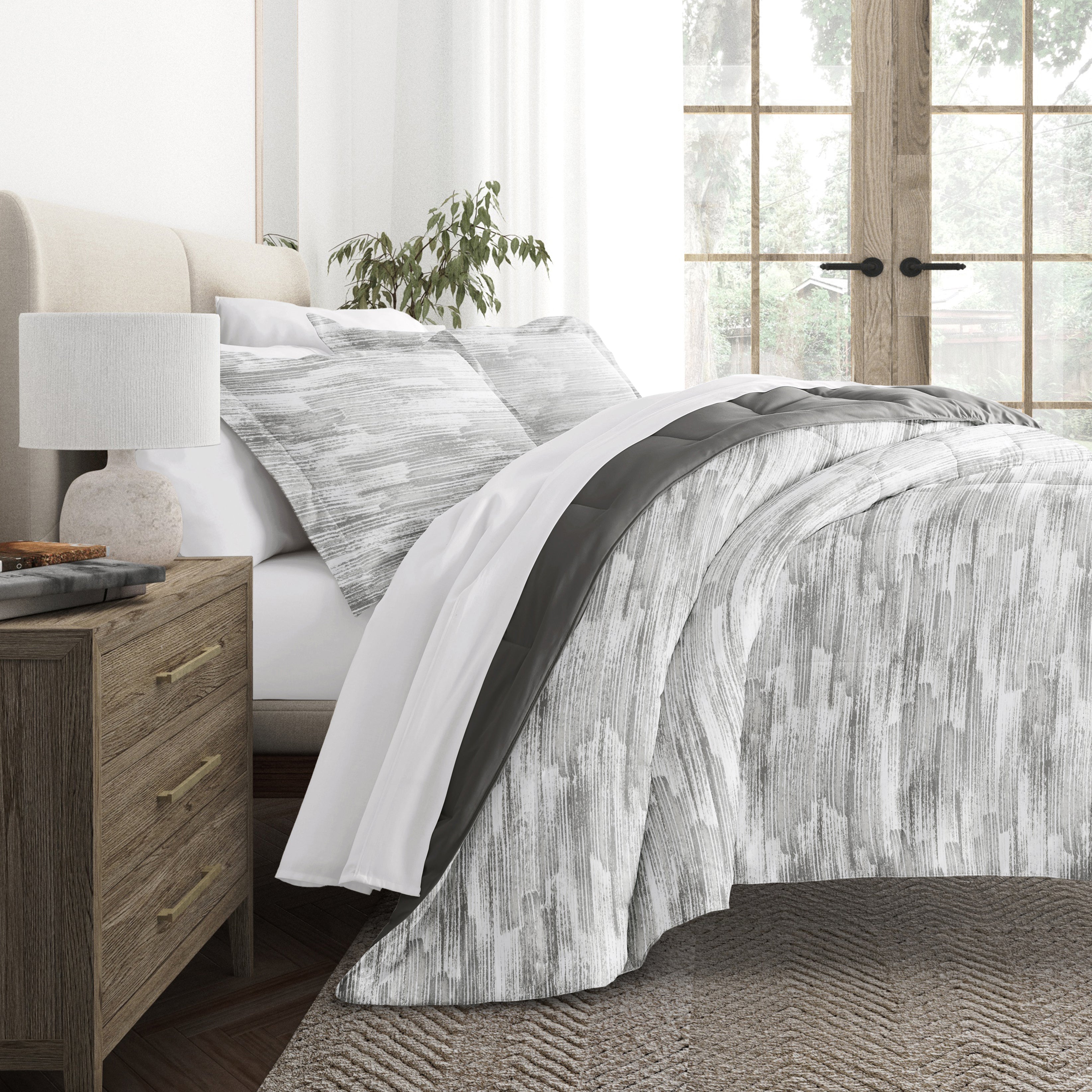 Textured Stripe Reversible Patterned Down-Alternative Comforter Set