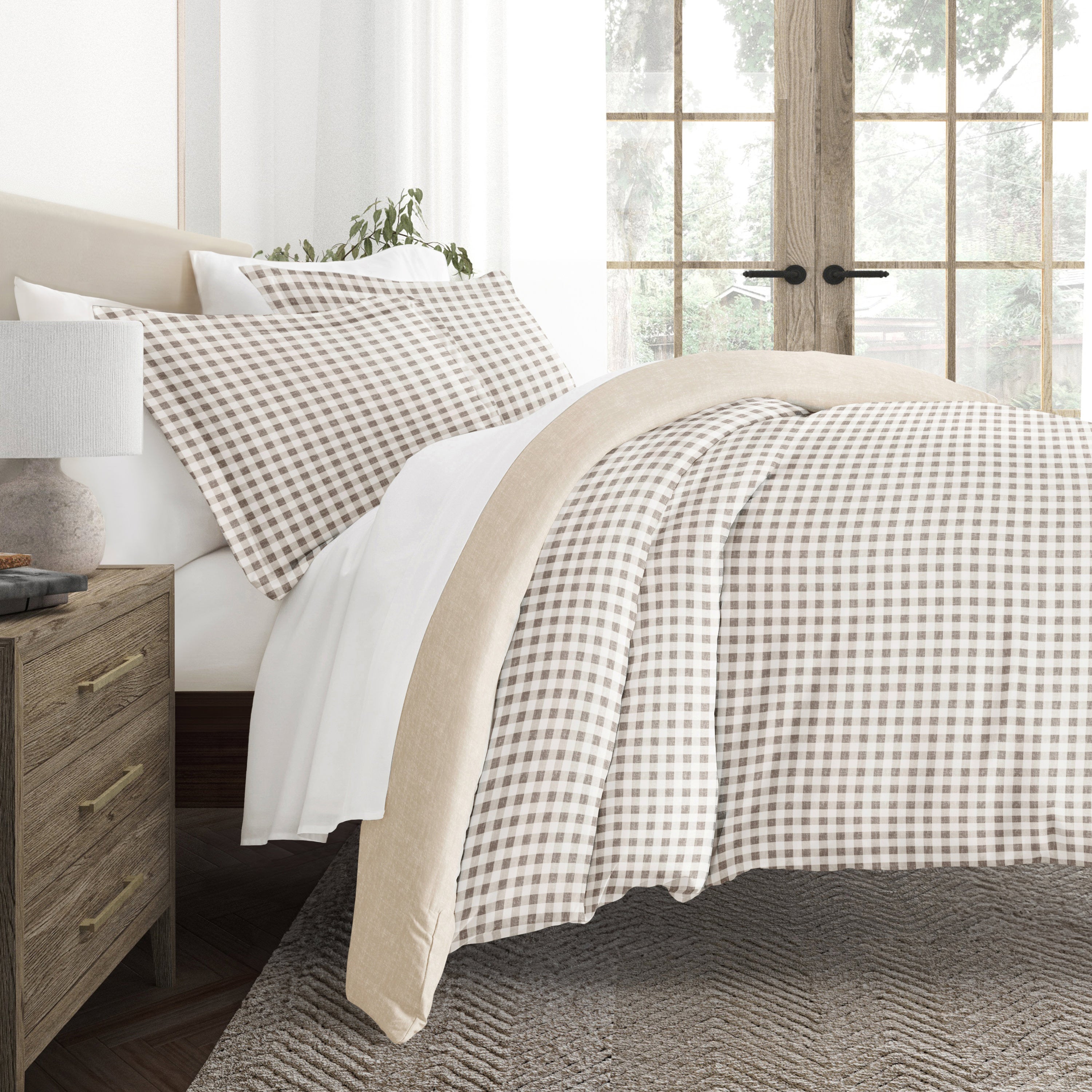 Gingham Check Patterned Reversible Duvet Cover Set