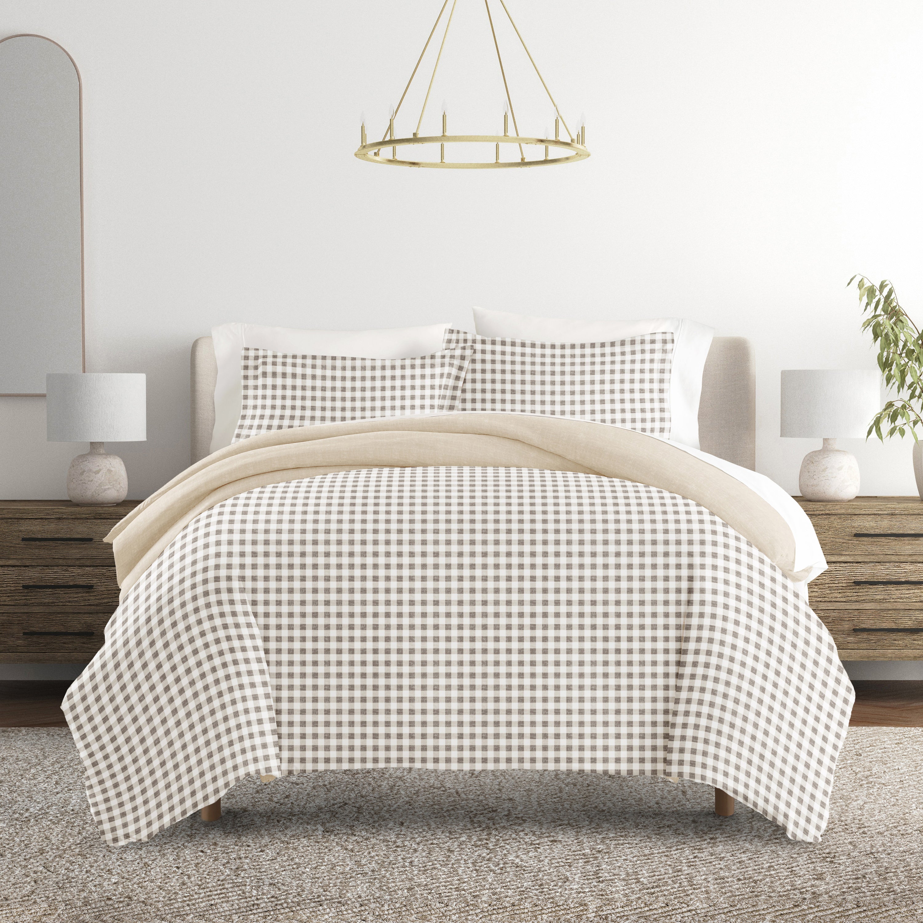Gingham Check Patterned Reversible Duvet Cover Set