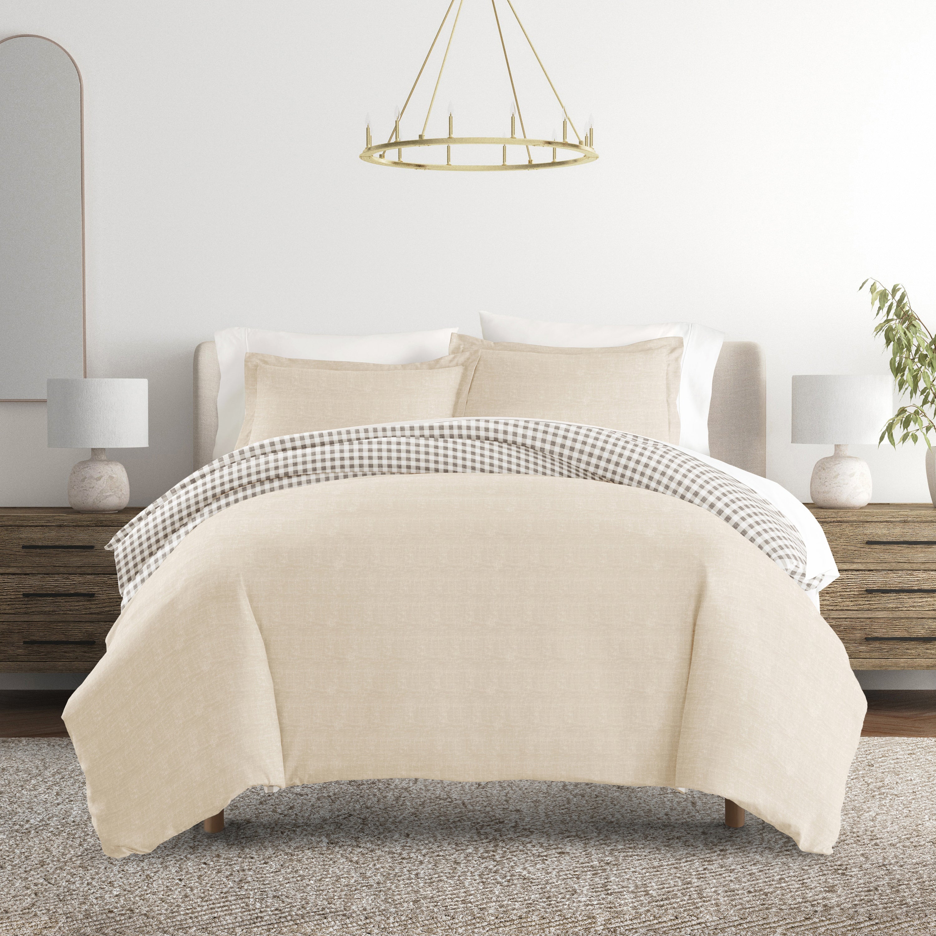 Gingham Check Patterned Reversible Duvet Cover Set